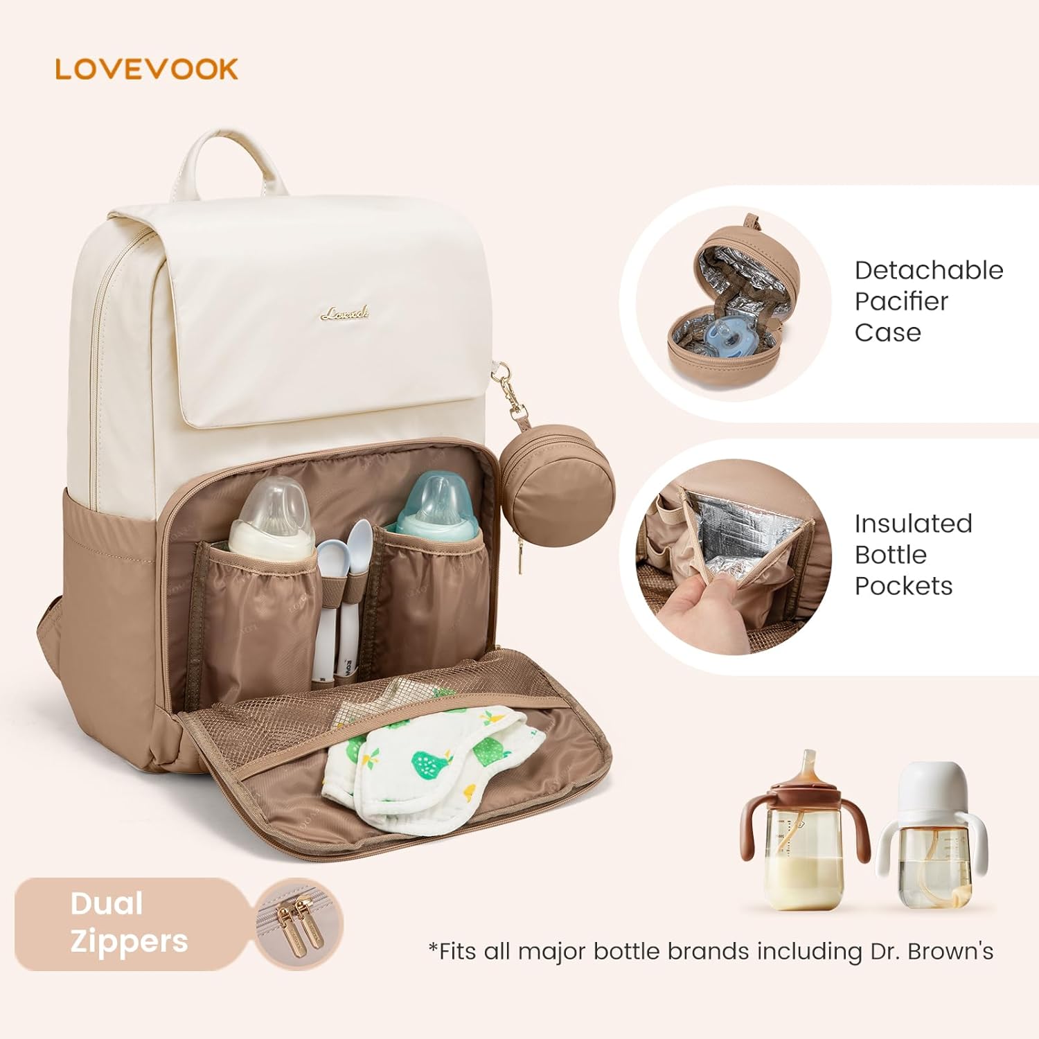 Alternative view of LOVEVOOK Diaper Bag Backpack, Baby Travel Bags for Boys & Girl, Toddler Waterproof Diaper Bag w/Changing Pad (Beige khaki, 15.6''-Small)