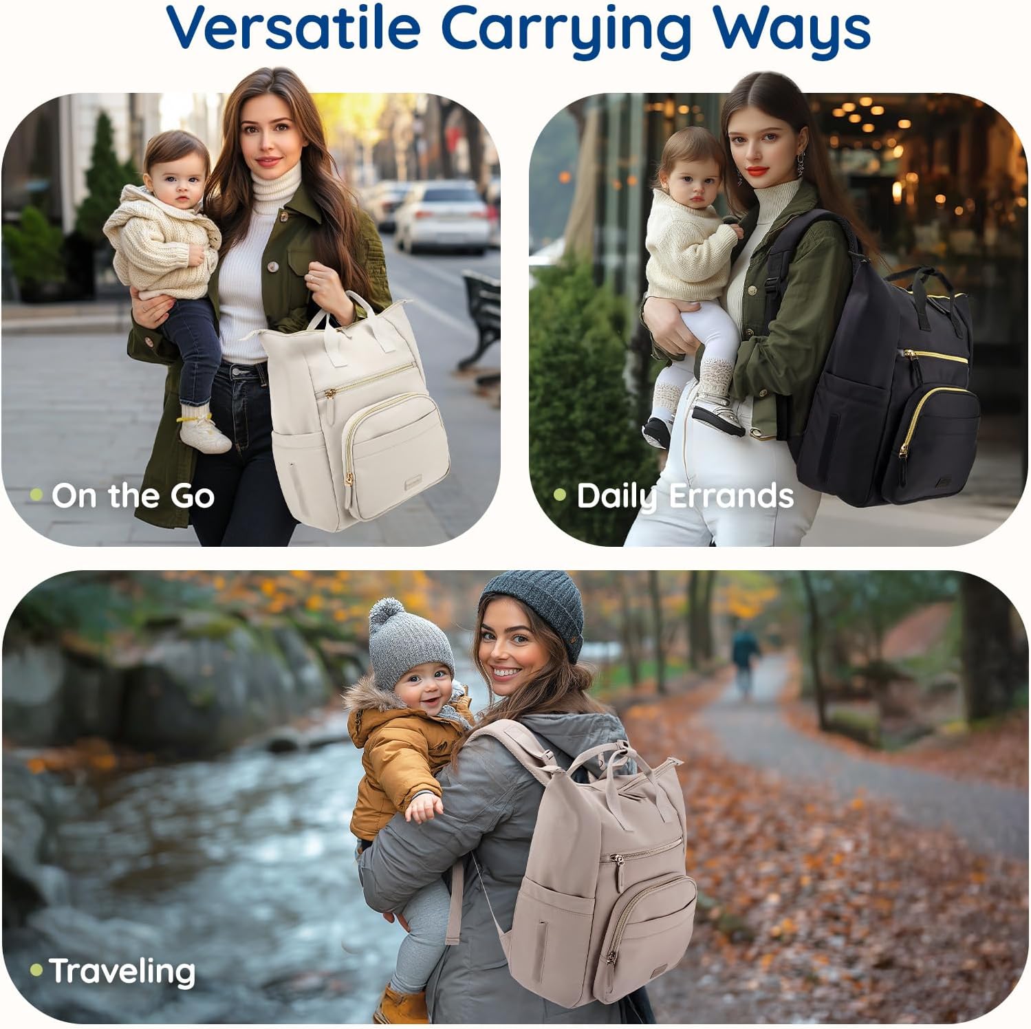 mommore Neoprene Diaper Bag Backpack Small Lightweight Baby Diaper Bags Water Resistant Diaper Backpack for Boys Girls Newborn with Changing Pad, Stroller Straps