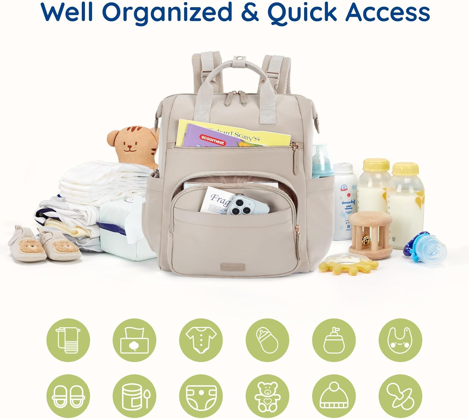 Alternative view of mommore Neoprene Diaper Bag Backpack Small Lightweight Baby Diaper Bags Water Resistant Diaper Backpack for Boys Girls Newborn with Changing Pad, Stroller Straps