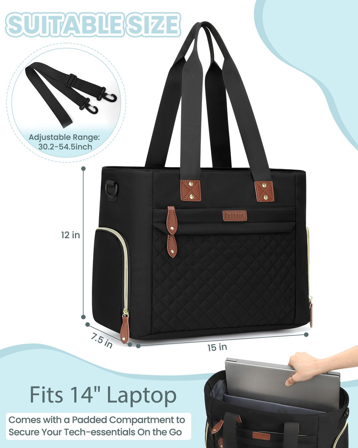 Alternative view of Pritent Diaper Bag Tote for Working Mom, Large Travel Diaper Tote for Mom and Dad with 14 Inch Laptop Sleeve, Mommy Maternity Travel Baby Bag for Boys and Girls, Black