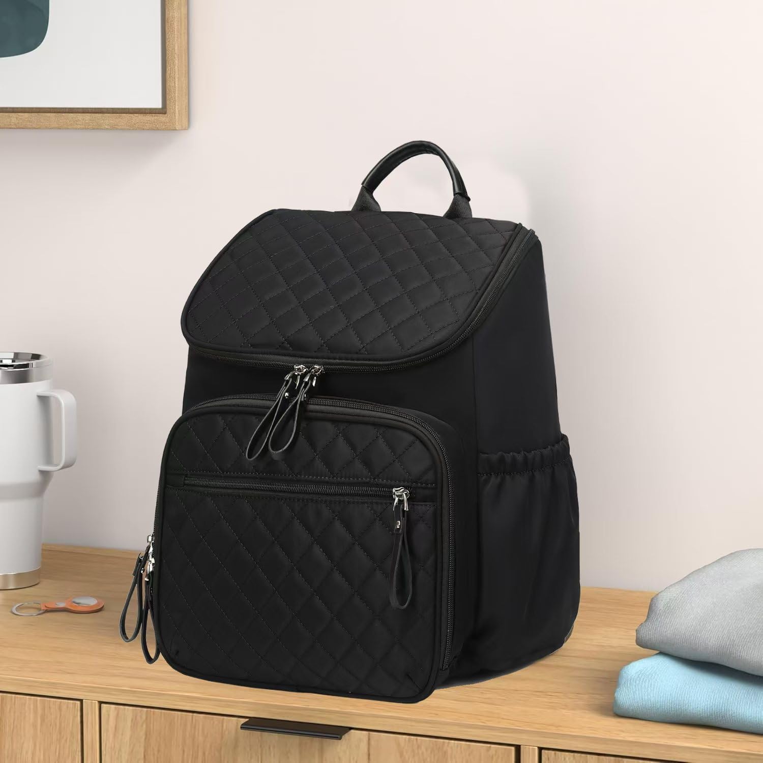 LORADI Lightweight Diaper Bag Backpack with Stroller Clips, Insulated Pockets, Baby Shower Essentials (Nylon, Black)