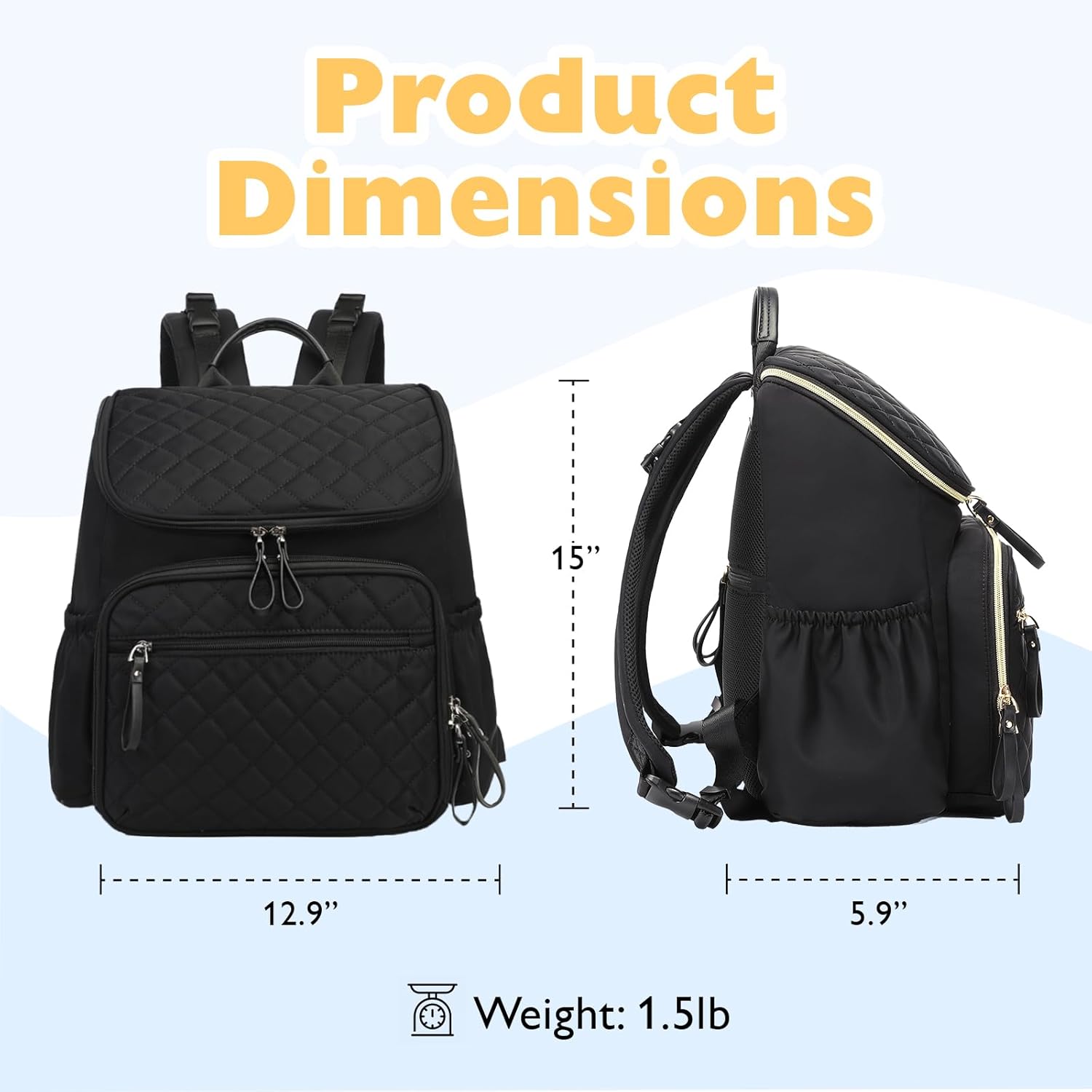 Alternative view of LORADI Lightweight Diaper Bag Backpack with Stroller Clips, Insulated Pockets, Baby Shower Essentials (Nylon, Black)