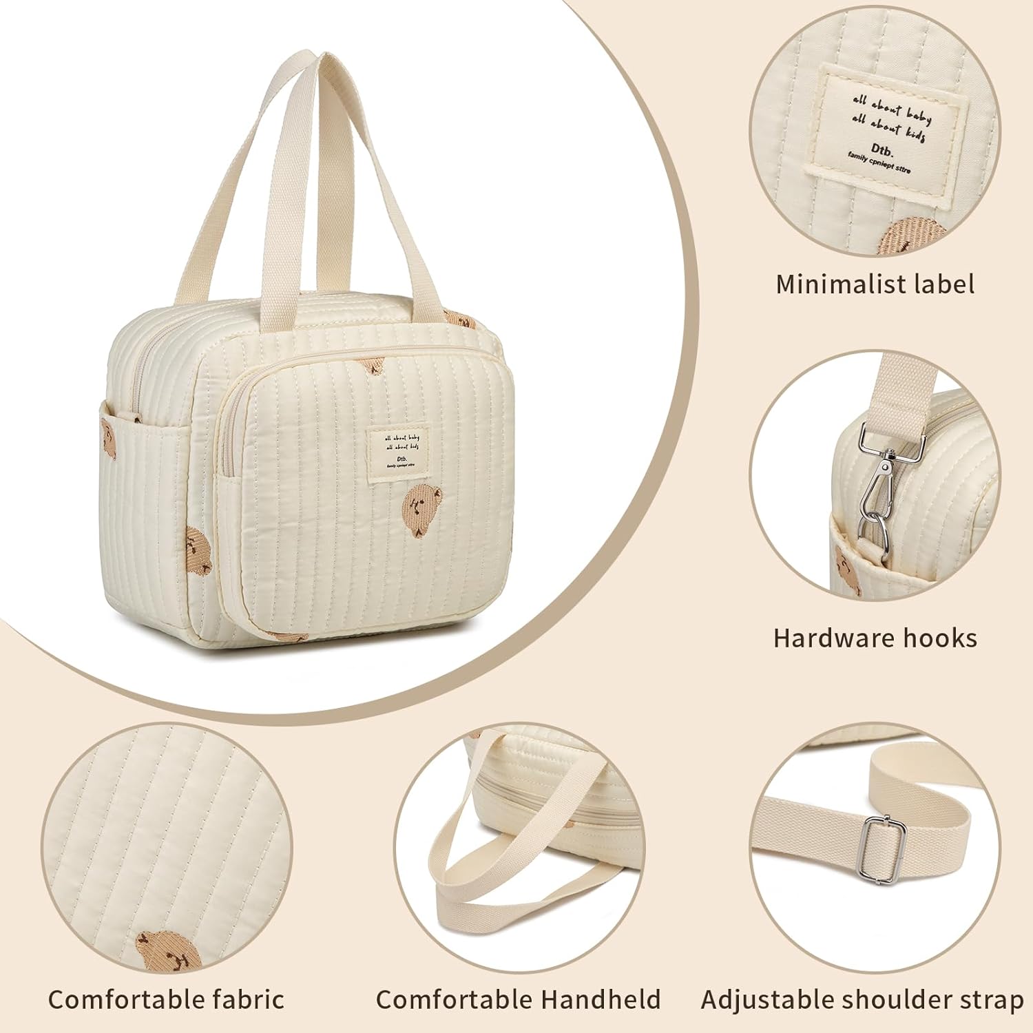 Alternative view of Small Diaper Bag Tote, Crossbody Diaper Bag Mini Purse with 7 Pockets, Travel Baby Bag for Boys & Girls, 2 Bottle Pocket, Off White