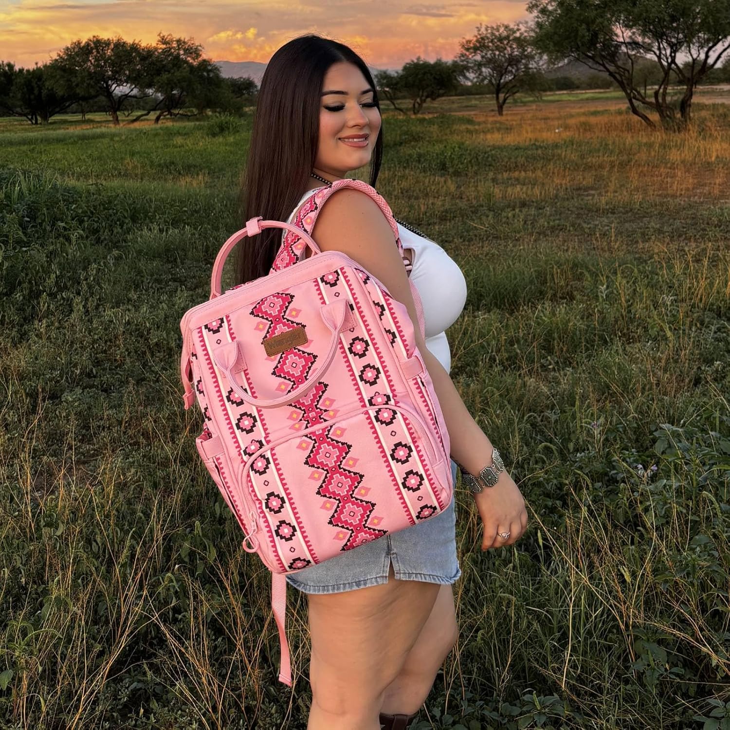 Montana West Wrangler Diaper Bag Backpack Aztec Travel Backpack Purses Western Multi-Function Baby Bags for Mom with Waterproof Insulated Pockets