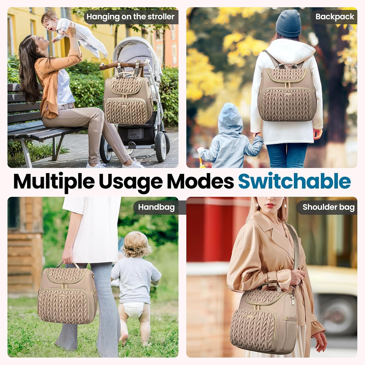 Alternative view of Tealari 4 in 1 Convertible Diaper Bag Backpack,Waterproof Baby Diaper Bag with Changing Pad,Converts into Baby Tote Bag,Diaper Backpack,Stroller Bag and Crossbody Diaper Bag