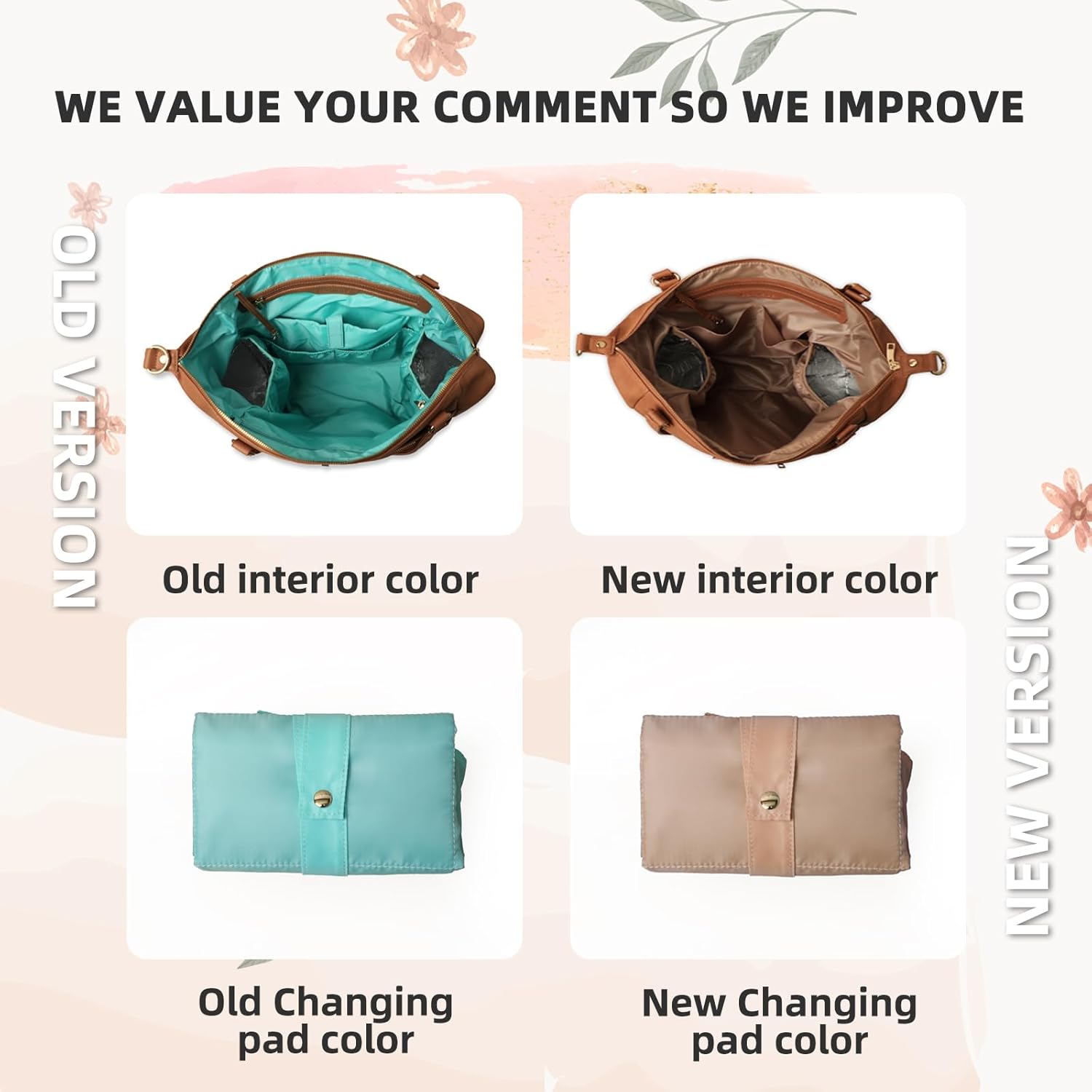 MOMINSIDE Diaper Bag Tote, 4 in 1 Leather Diaper Bag Backpack with 13 Pockets, Convertible Baby Bag for Boys Girls,Diaper Bags Baby Registry, Changing Pad, 4 Large Insulated Pockets(Brown)