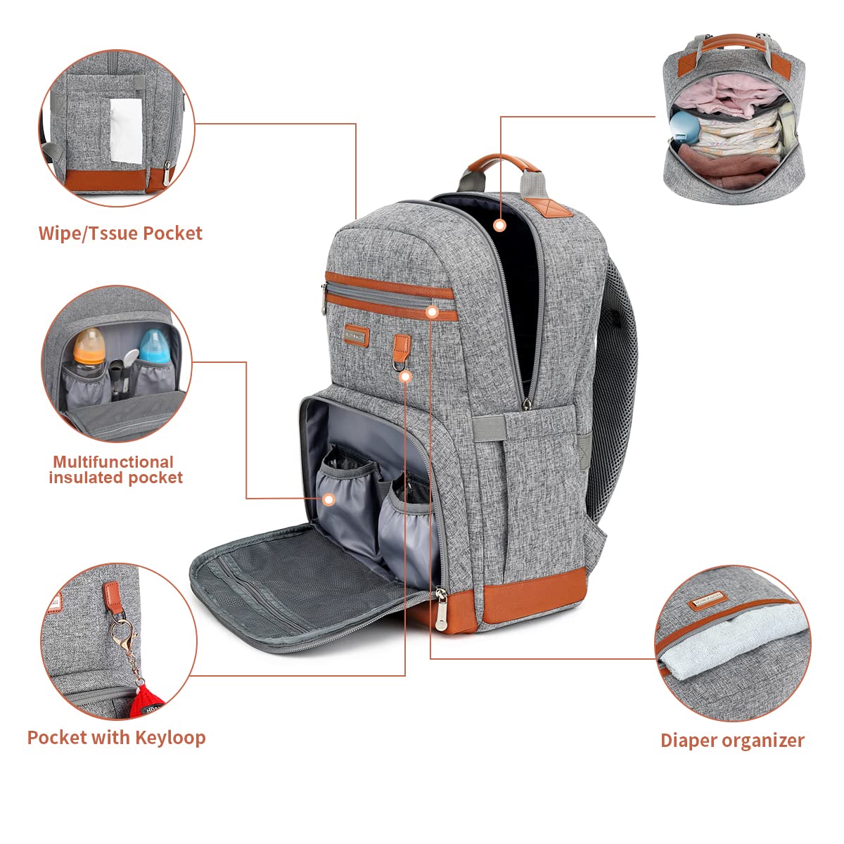 Alternative view of BILLITON MASHI Diaper Bag Backpack, Large Baby Nappy Bags with Portable Changing Pad for Boys and GirlsMultifunction Travel Baby Bag for Moms Dads, Shower Gifts Waterproof and Stylish，Grey