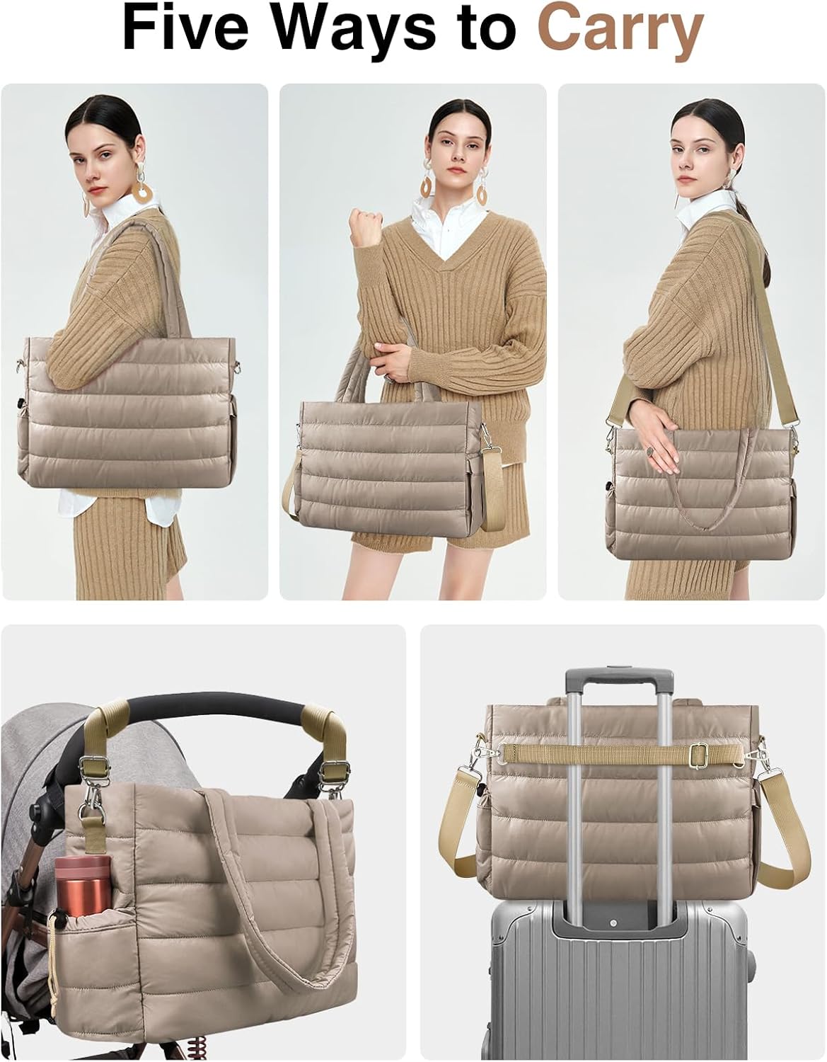 KUBYA Diaper Bag Tote, Baby Diaper Tote Bags Crossbody Hospital Bag Travel Large Mommy Bag, with Silicone Pacifier Case