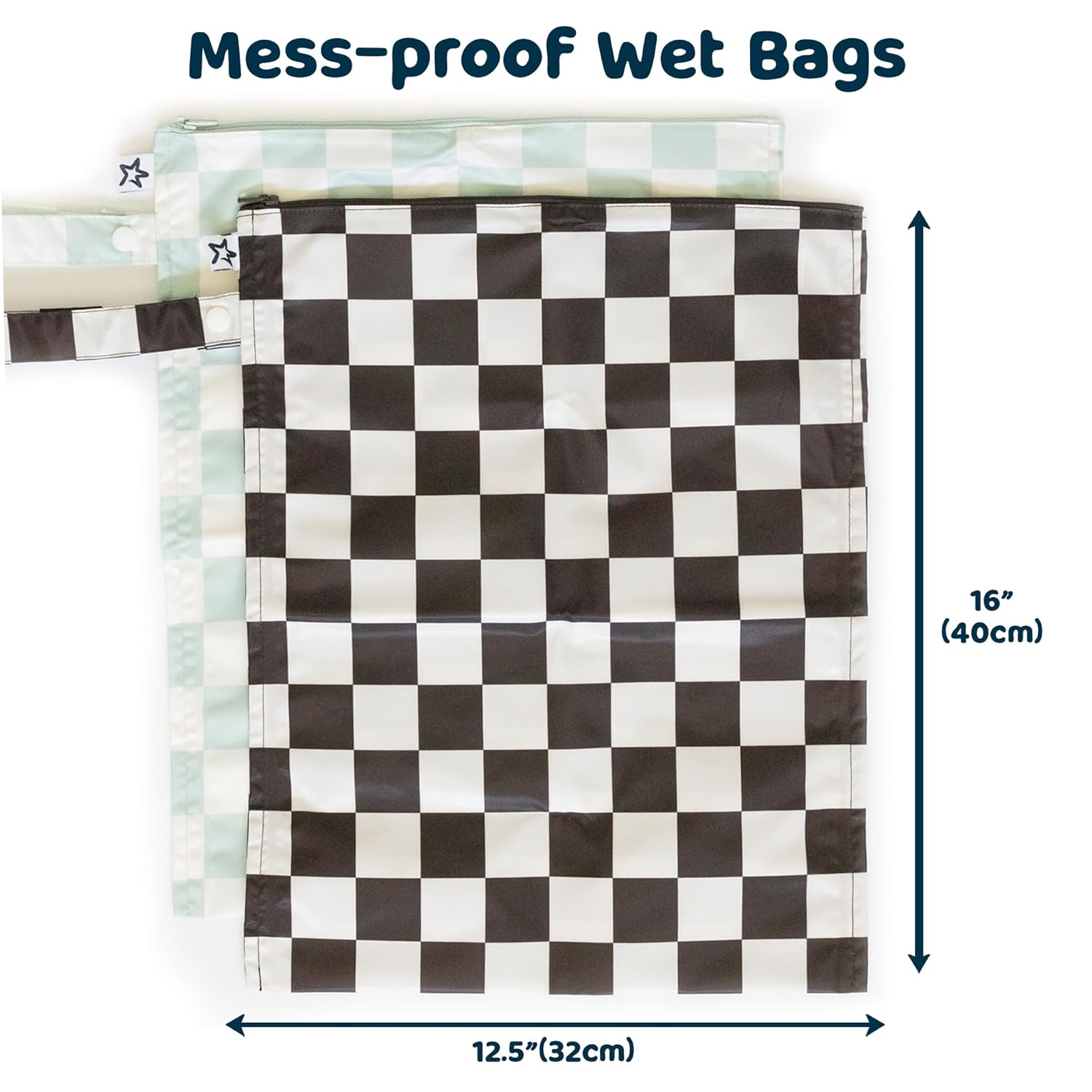 Alternative view of Tiny Twinkle Mess Proof Wet Bags | 2-Pack Reusable Waterproof Wet Bags for Swimsuits | Baby Clothes | Travel & Diaper Bag (Black, Green Checkers)