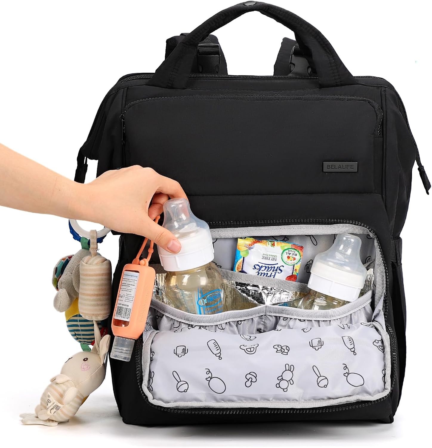 BELALIFE Baby Diaper Backpack Bag, Baby Essentials Travel Backpack for Moms Dads, with Changing Pad, Insulated Bottle Holders & Stroller Straps, Black