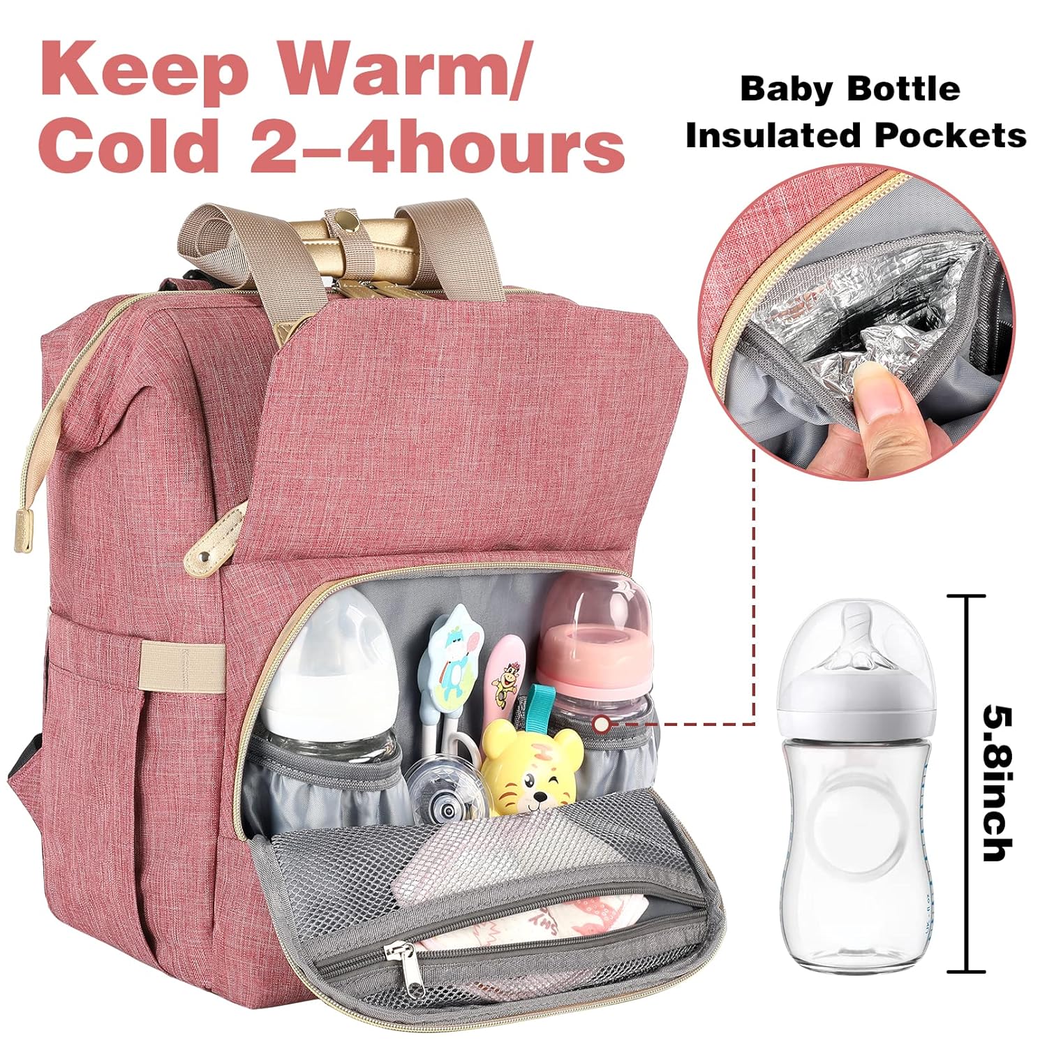 Alternative view of Jiefeike Diaper Bag Backpack, Pink Baby Girls Diaper Bag for Mom, Travel Baby Bags Backpack for Women, Insulated Pockets Portable toddler diaper bag with USB Charging Port, RFID Anti-Theft Pocket