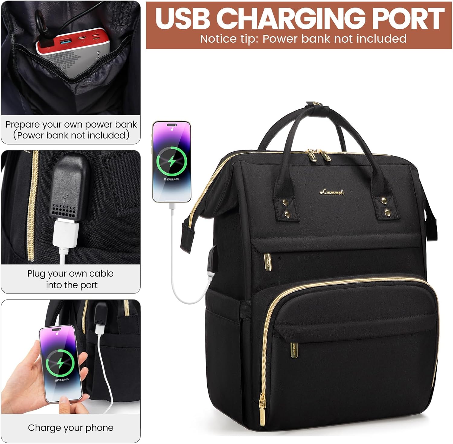 Alternative view of LOVEVOOK Laptop Backpack,15.6 Inch Professional Womens Purse Computer Bag Nurse Teacher Backpack,Waterproof College Work Bags Carry on Travel Back Pack with USB Port,Black