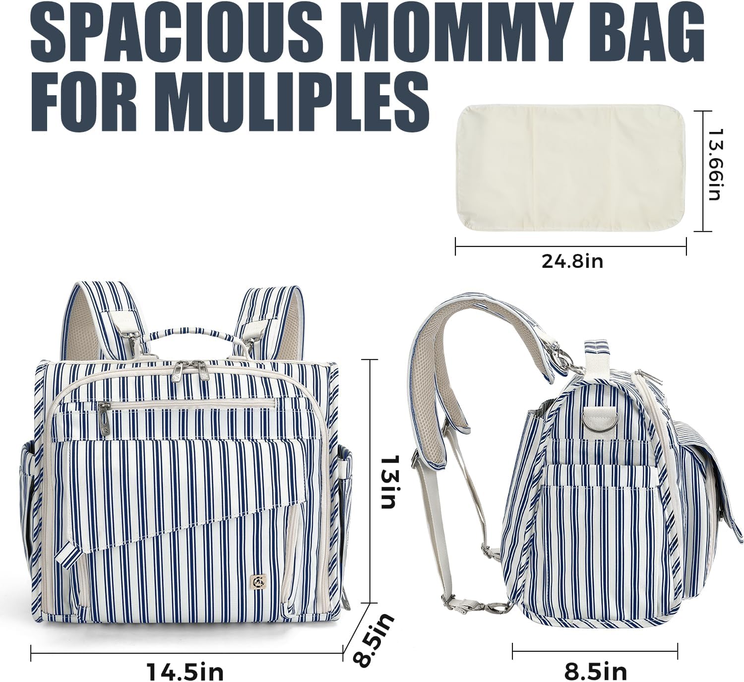 ALLCAMP Diaper Backpack, Waterproof Large Capacity Baby Bag, Multi-Function Nappy Bag with Stroller Hooks, Convertible Tote