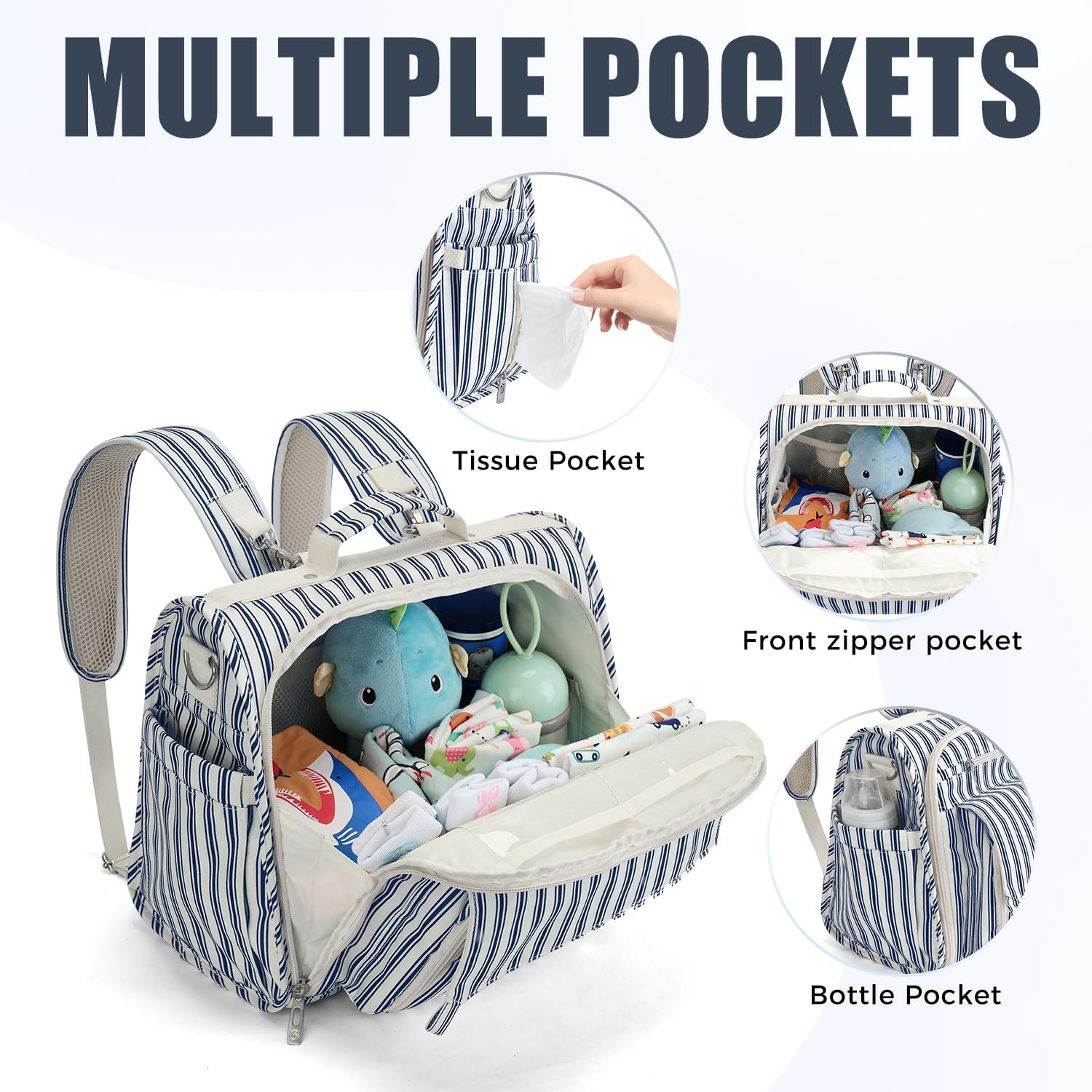 Alternative view of ALLCAMP Diaper Backpack, Waterproof Large Capacity Baby Bag, Multi-Function Nappy Bag with Stroller Hooks, Convertible Tote