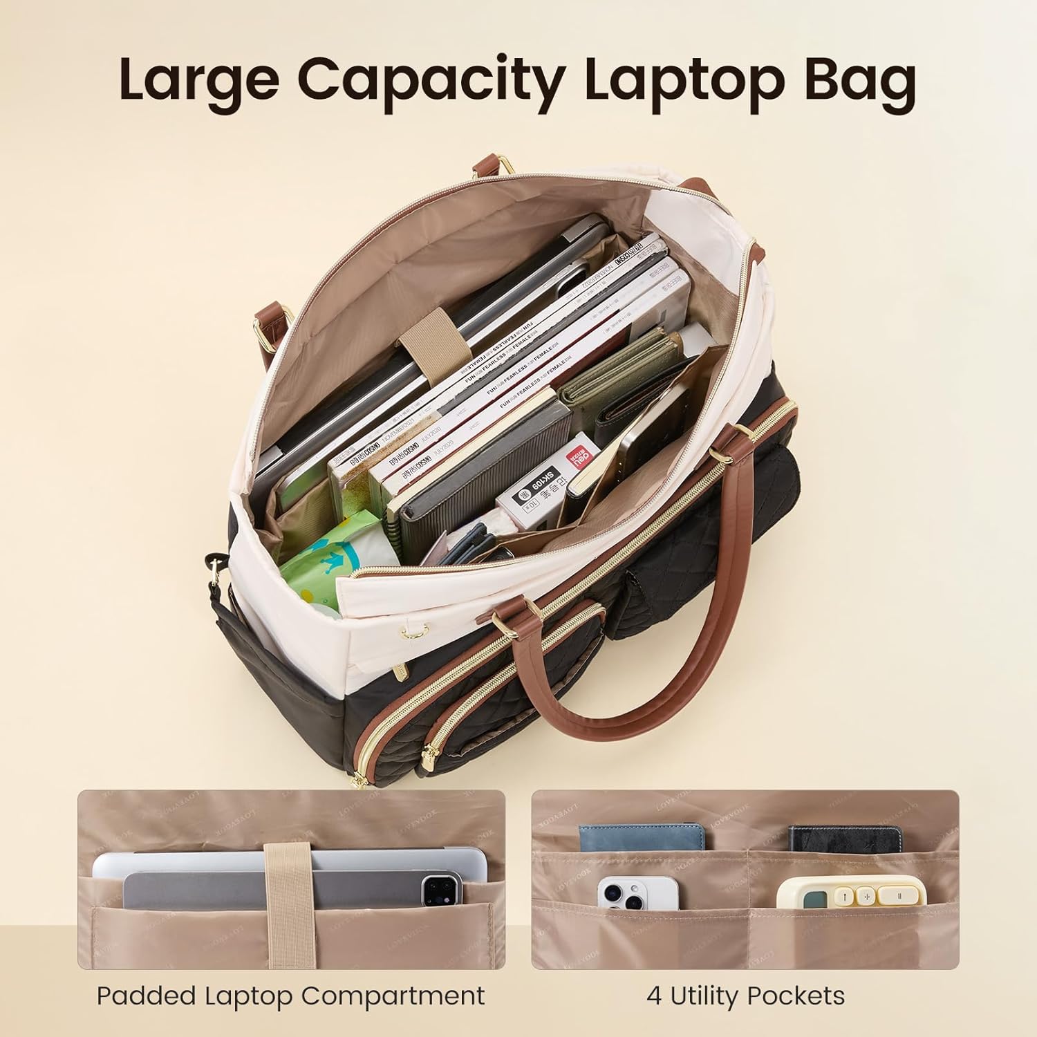 Alternative view of LOVEVOOK Teacher Tote Bag for Women Work, Laptop Bag with Large Cup Holder, Nurse Bag with Multi Pocket, Water-Resistant Business Travel Computer Briefcase Handbag Diaper Bag Mother Gift, 15.6 Inch