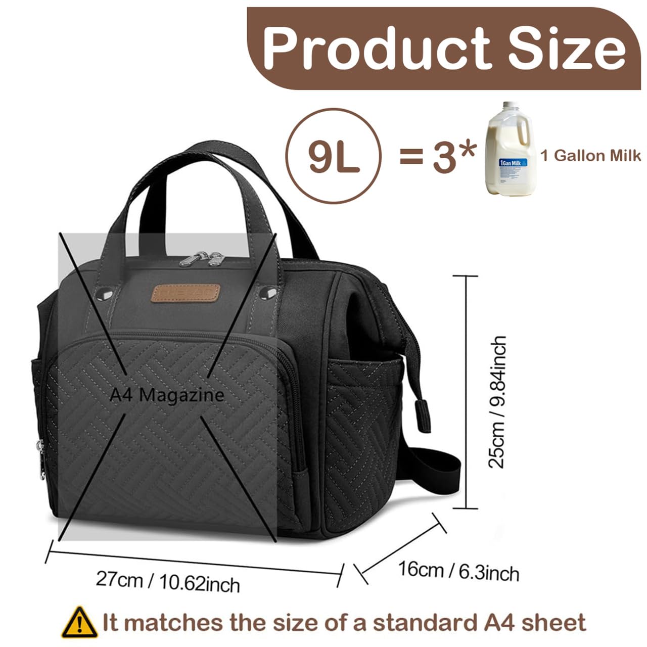 FHELAD Small Diaper Bag, Stroller Organizer with Insulated Cup Holder & Detachable Shoulder Strap, Convertible Diaper Bag Tote for Short Trip (Black) | 5 in 1 Diaper Bag, Short Trips & Daily