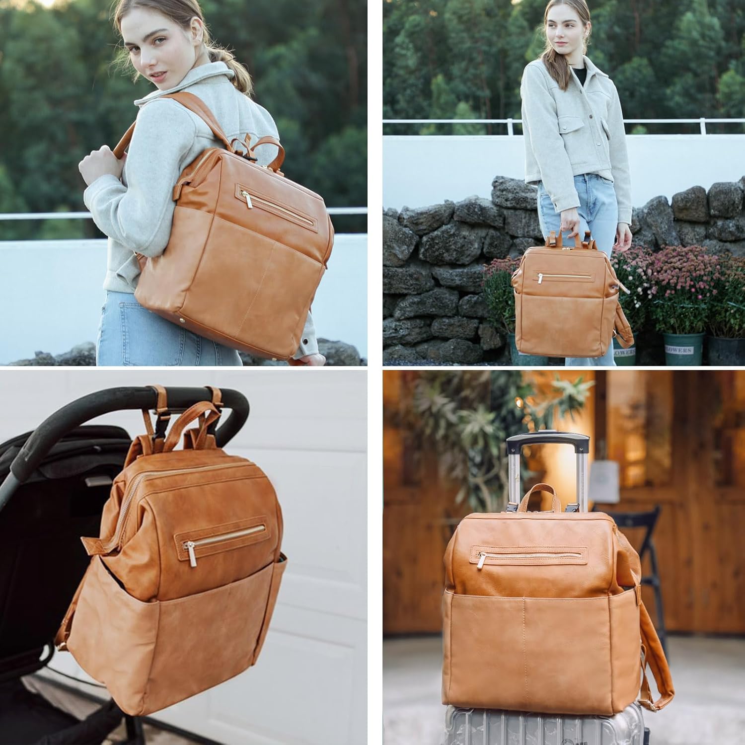 Alternative view of MOMINSIDE Diaper Bag Backpack, Baby Bag Leather with 16 Pockets, Large Baby Diaper bag for Mom, Fits 15 Inch Laptop, 4 Insulated Pockets, Changing Pad, Brown