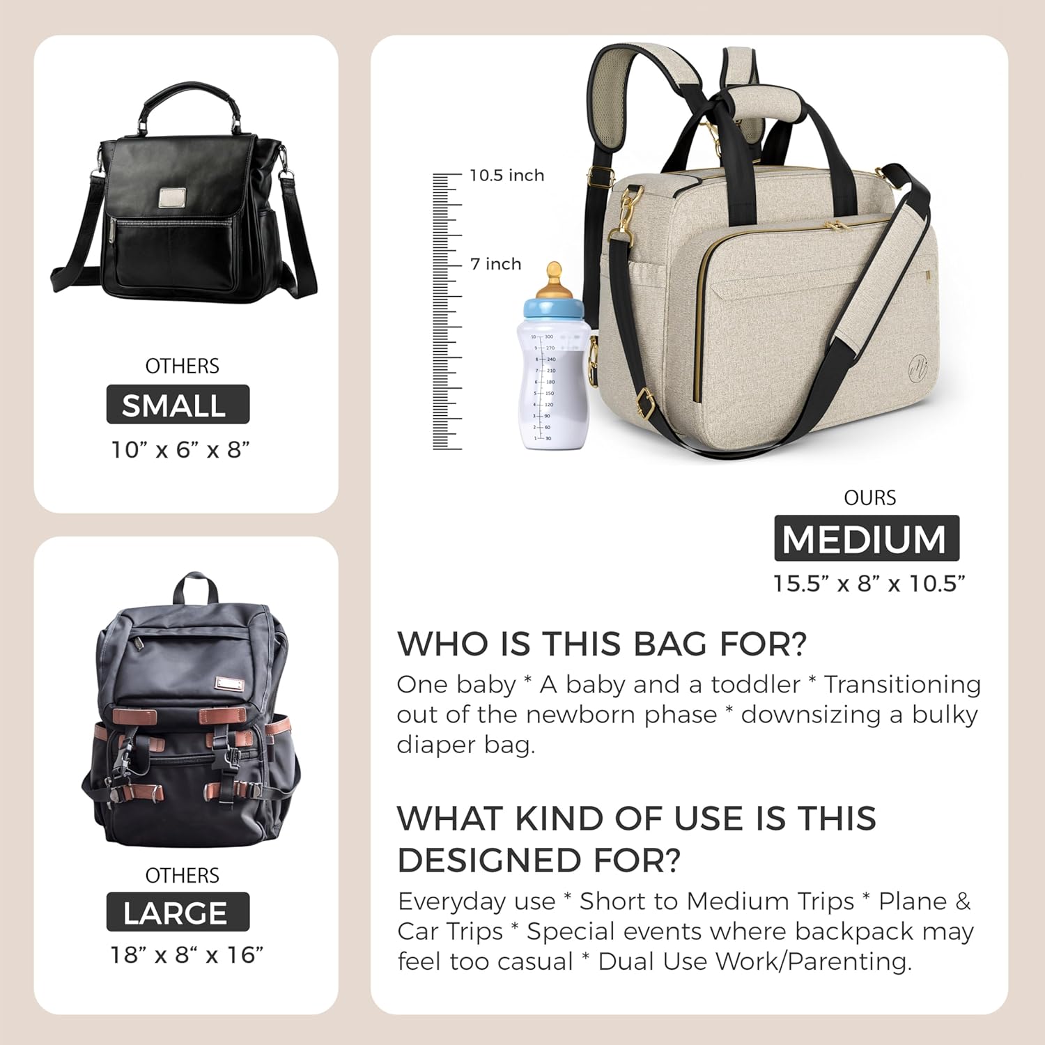 Alternative view of Mellories 4 in 1 Convertible Diaper Bag Tote for Baby Boys and Girls - Converts into Diaper Backpack, Baby Tote, Stroller and Crossbody Diaper Bag - Beige Baby Travel Bag - Gift for Mom