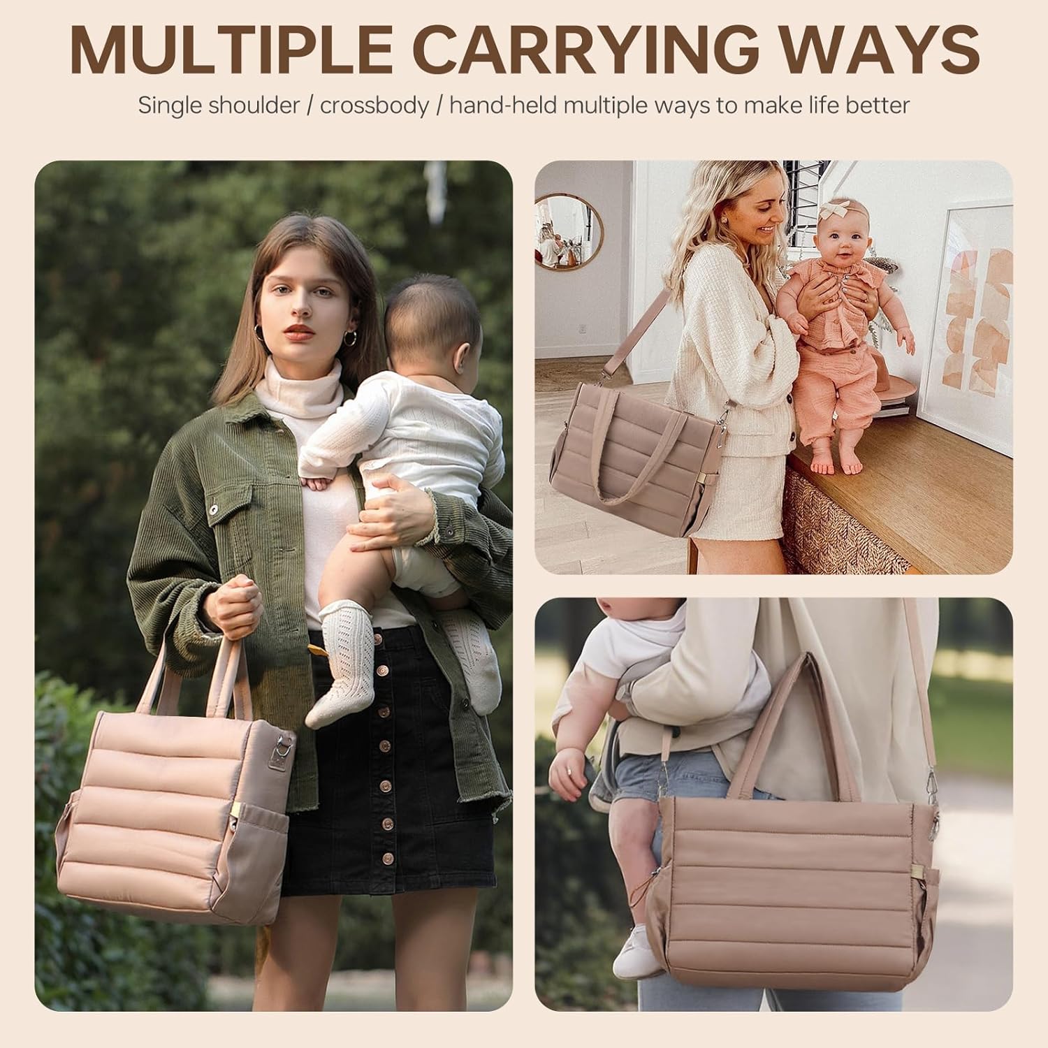 GEMIU Diaper Bag Tote, Large Capacity Travel Diaper Baby Bags Crossbody Hospital Mom Bag，with Silicone Pacifier Case