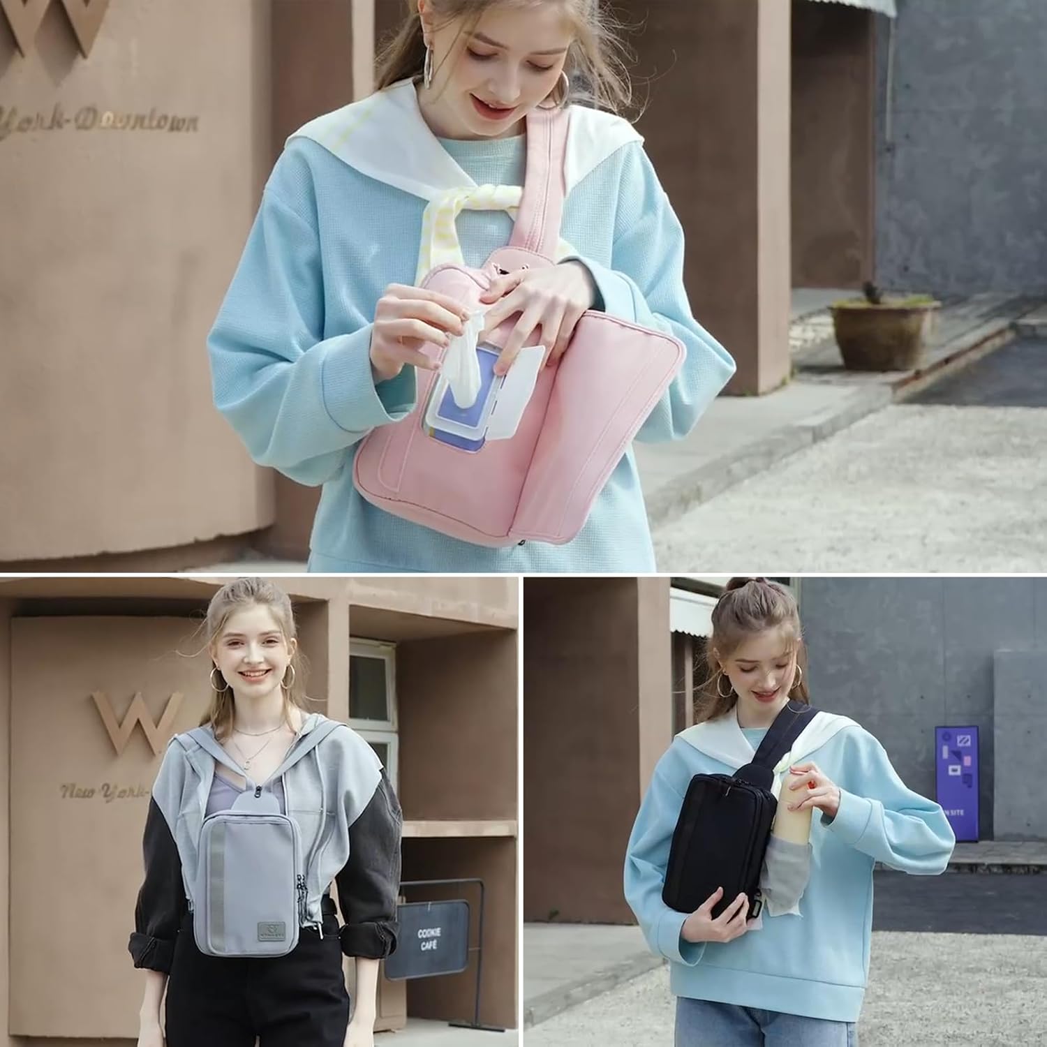 MYHOZEE Sling Bag Crossbody Backpack Purse - 2 in 1 Nylon Cross Body Bag Diaper with Wipes Pouch, Water Bottle Pocket