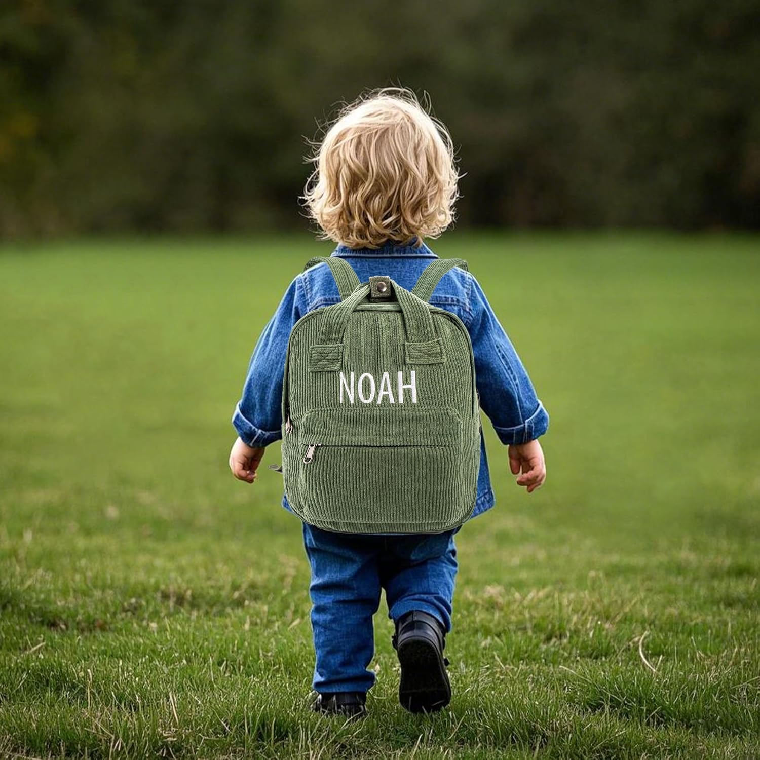 MT WORLD Small Backpack Purse - Personalized Corduroy Backpack with Embroidered Name - Mini Diaper Bag Backpack - Square Casual Vintage Daypack for Travel Day Trips Overnight Birthday (Dark Green