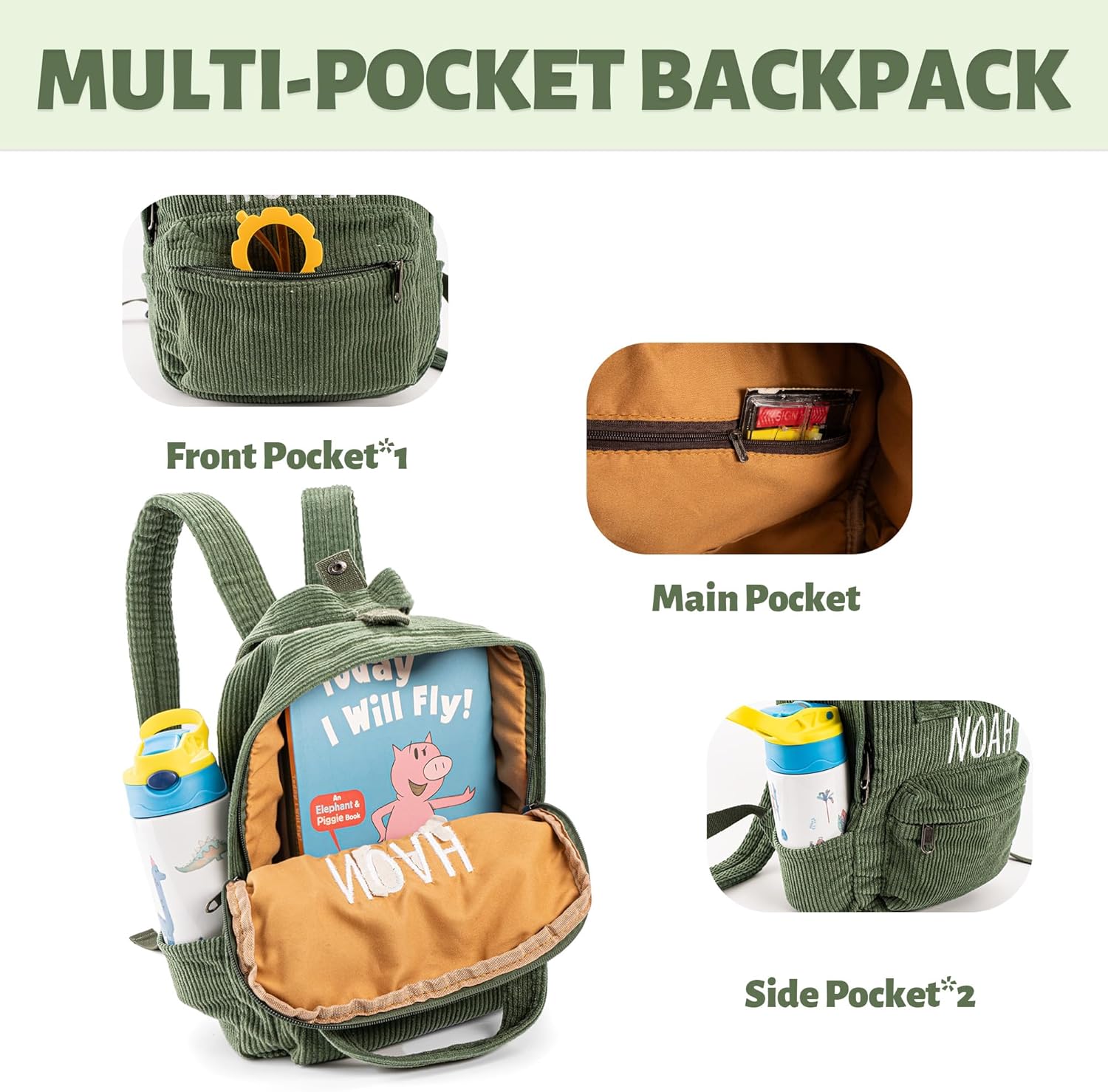 Alternative view of MT WORLD Small Backpack Purse - Personalized Corduroy Backpack with Embroidered Name - Mini Diaper Bag Backpack - Square Casual Vintage Daypack for Travel Day Trips Overnight Birthday (Dark Green