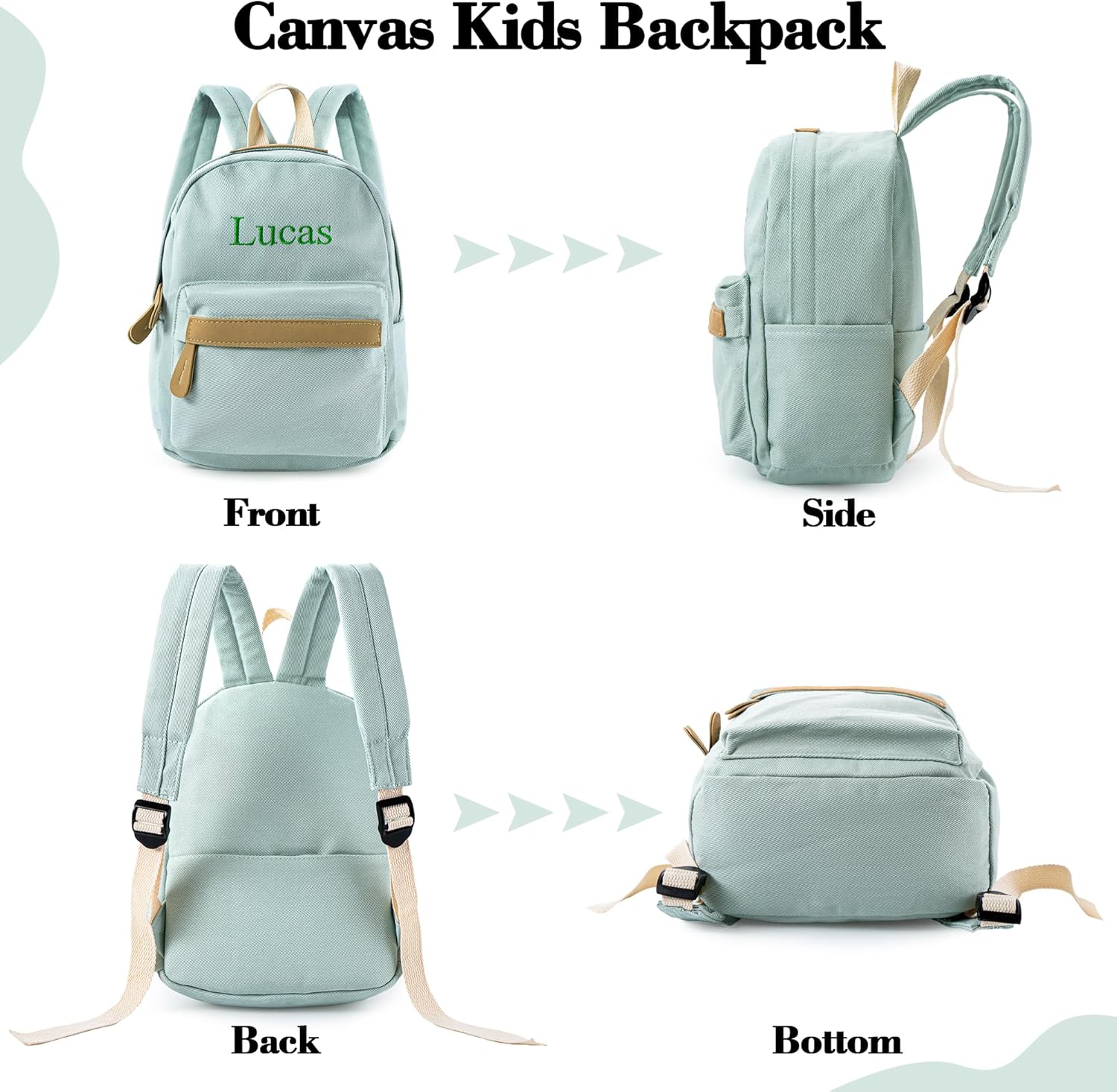 Alternative view of MT WORLD Daycare Backpack - Personalized Canvas Backpack with Name - Classic 12inch Daypack with Back Pocket - Custom Daycare Diapering Bag for Overnight Travel Birthday Gifts (Lake Green, Medium)