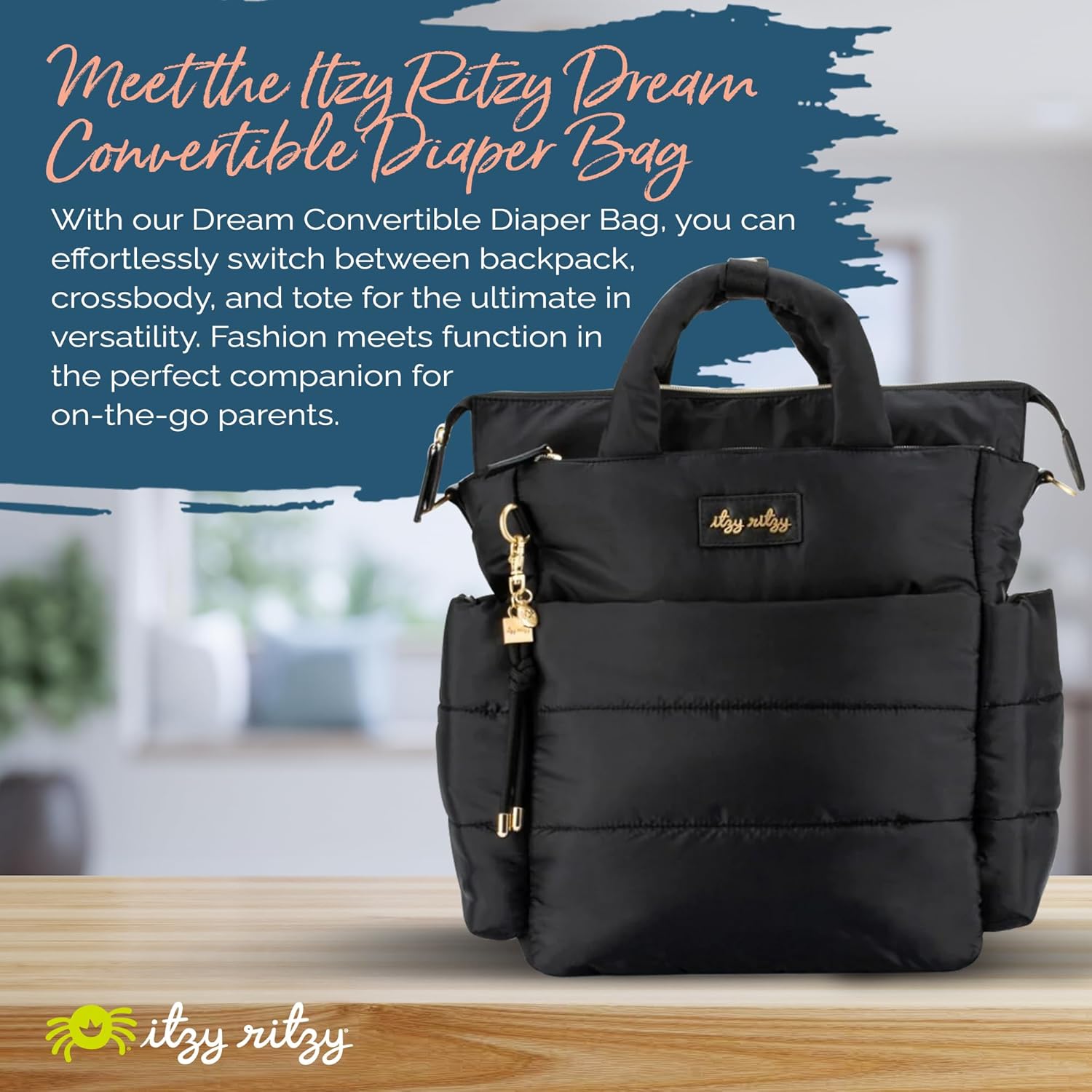 Alternative view of Itzy Ritzy Dream Convertible Diaper Bag Tote Backpack - Baby Diaper Bag with 14 Pockets, Changing Pad & More (Midnight Black)