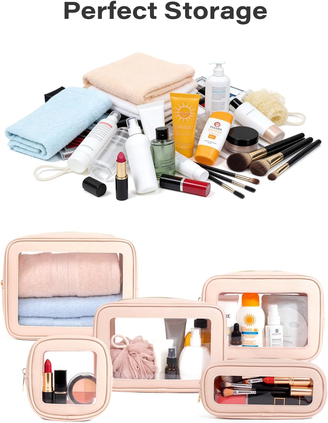 Alternative view of 5Pcs Diaper Bag Organizer Pouch Set, Waterproof Travel Clear Makeup Bag Set for Women Small Toiletry Bag Travel Packing Organizer Bags Cosmetic Case with Zipper Compact Car Organizer Bag (Pink Set)