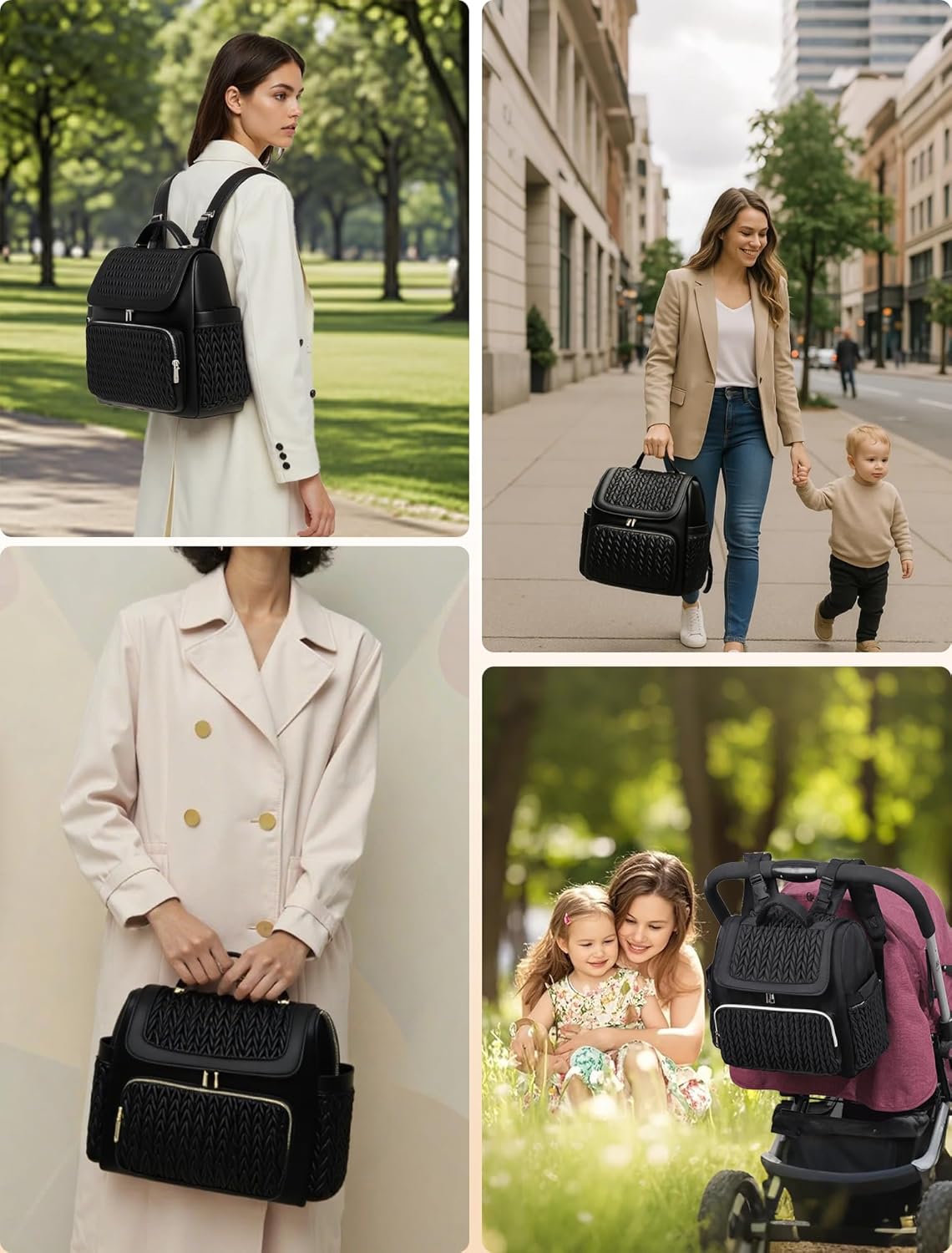 Awanhe Diaper Bag Backpack, Baby Bag with Changing Pad, Travel Waterproof Diaper Bag Tote, Newborn Essentials Must Haves, Luxury baby shower gifts for boys & Girls, Black