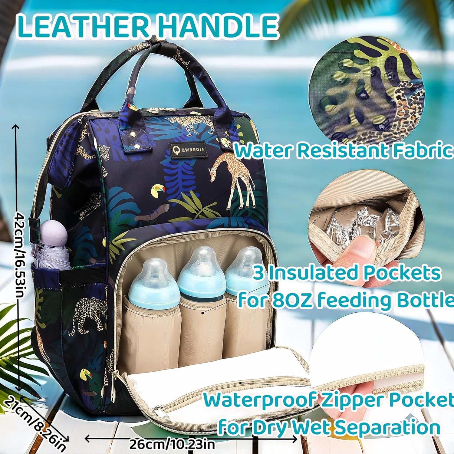 Alternative view of QWREOIA Diaper Bag Backpack, Animal Print Travel Nappy Bag with USB Charging Port Stroller Straps and Insulated Pocket For Women/Mum (Animal Print Pattern)