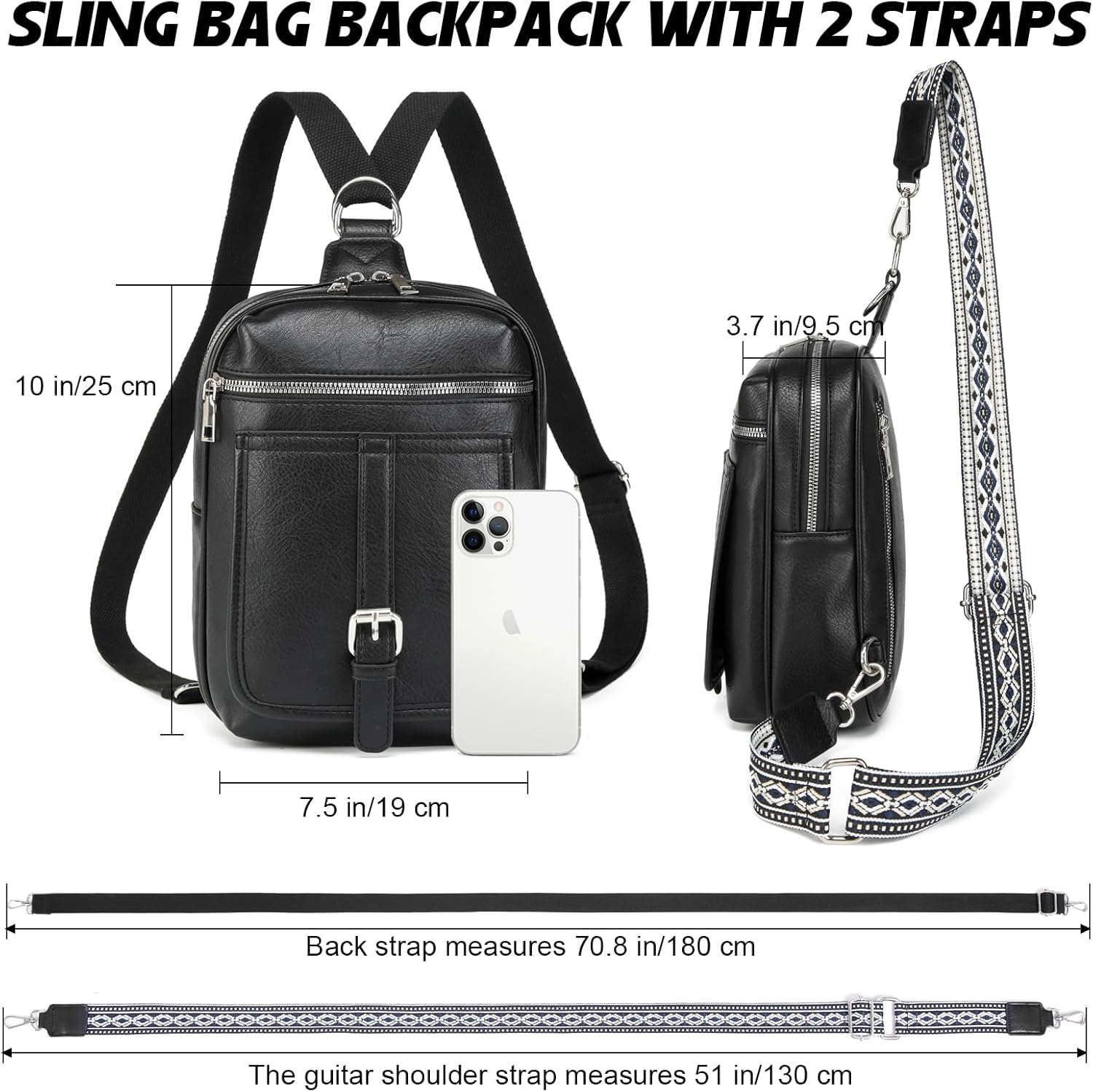 Alternative view of Sling Bag Crossbody Backpack - 2 in 1 Leather Cross Body Bag Fanny Pack with 2 Removable Straps