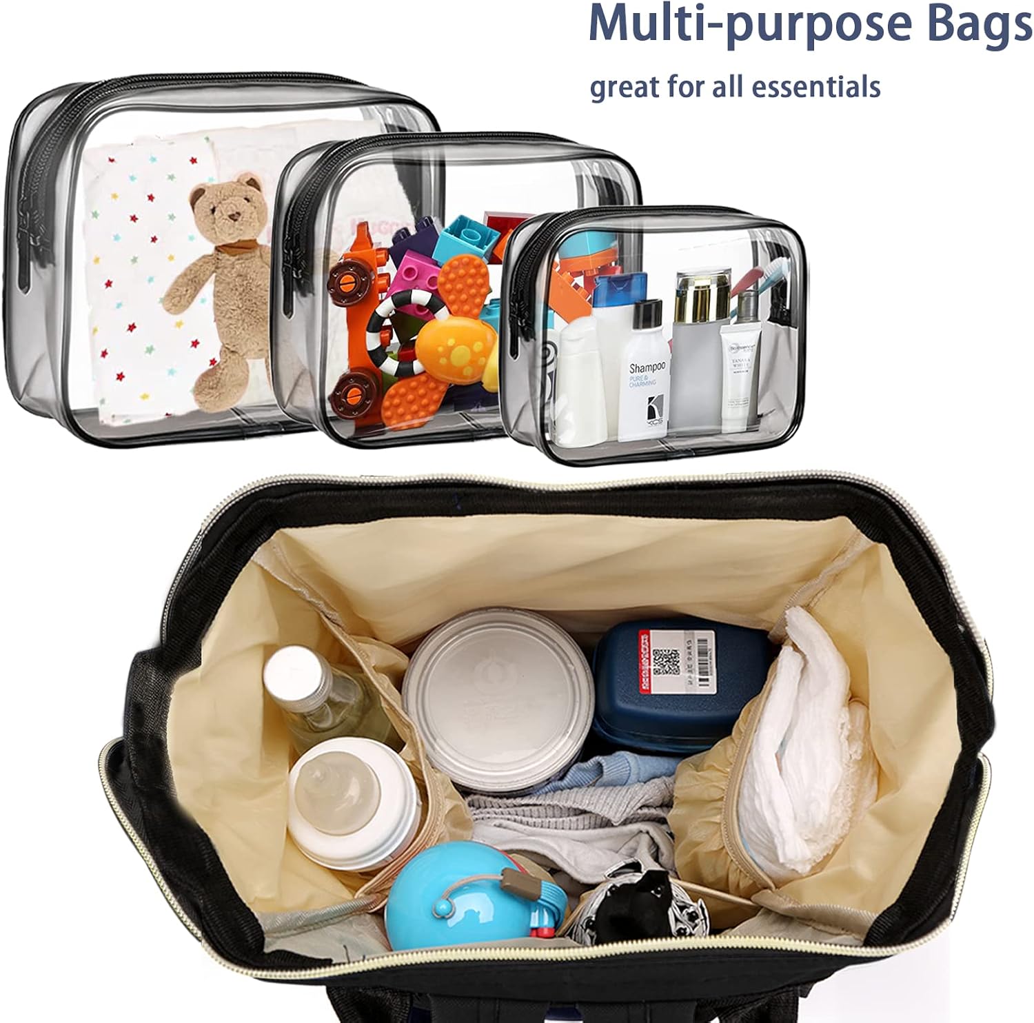 Alternative view of Timberer Diaper Bag with Organizing Pouches, Nappy Bags Handbag Multifunction Diaper Bag for Baby Care Travel Backpack Large Capacity Black