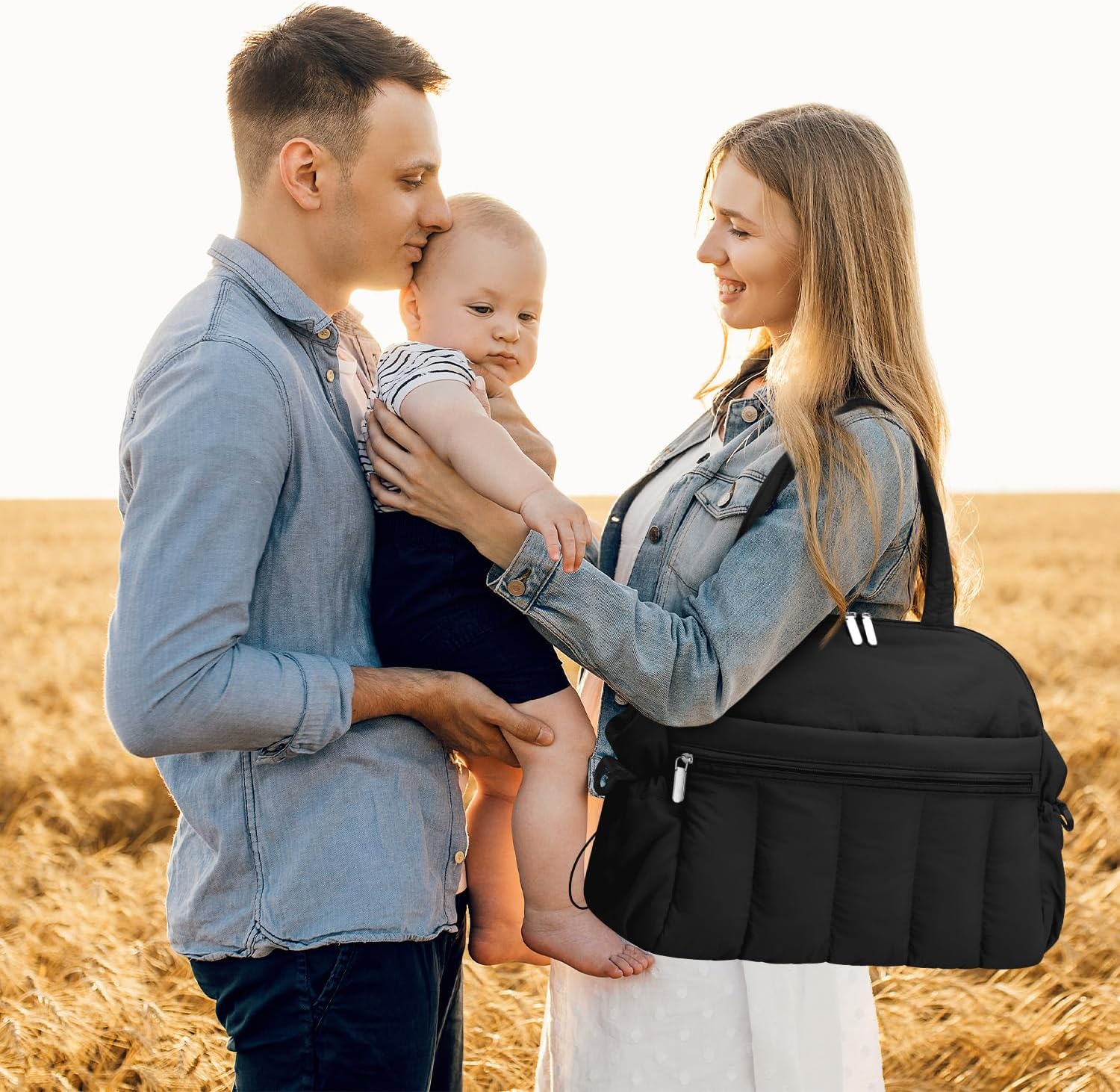 Diaper Bag Tote, Puffer Diaper Tote Bags Crossbody Hospital Bag Travel Large Mommy Bag, with Pacifier Case