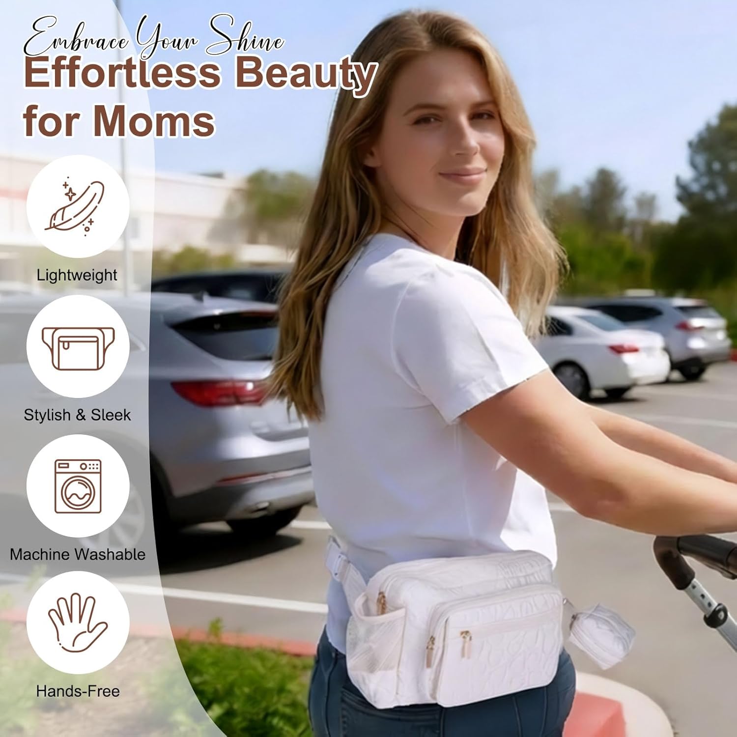 Alternative view of Rexmore Puffer Quilted Fanny Pack Diaper Bag for Mom - Womenu2018s Compact Crossbody Purse with Portable Changing Pad & Wipes Pouch, Travel & Quick Errand Baby Essentials Organizer (Off White)