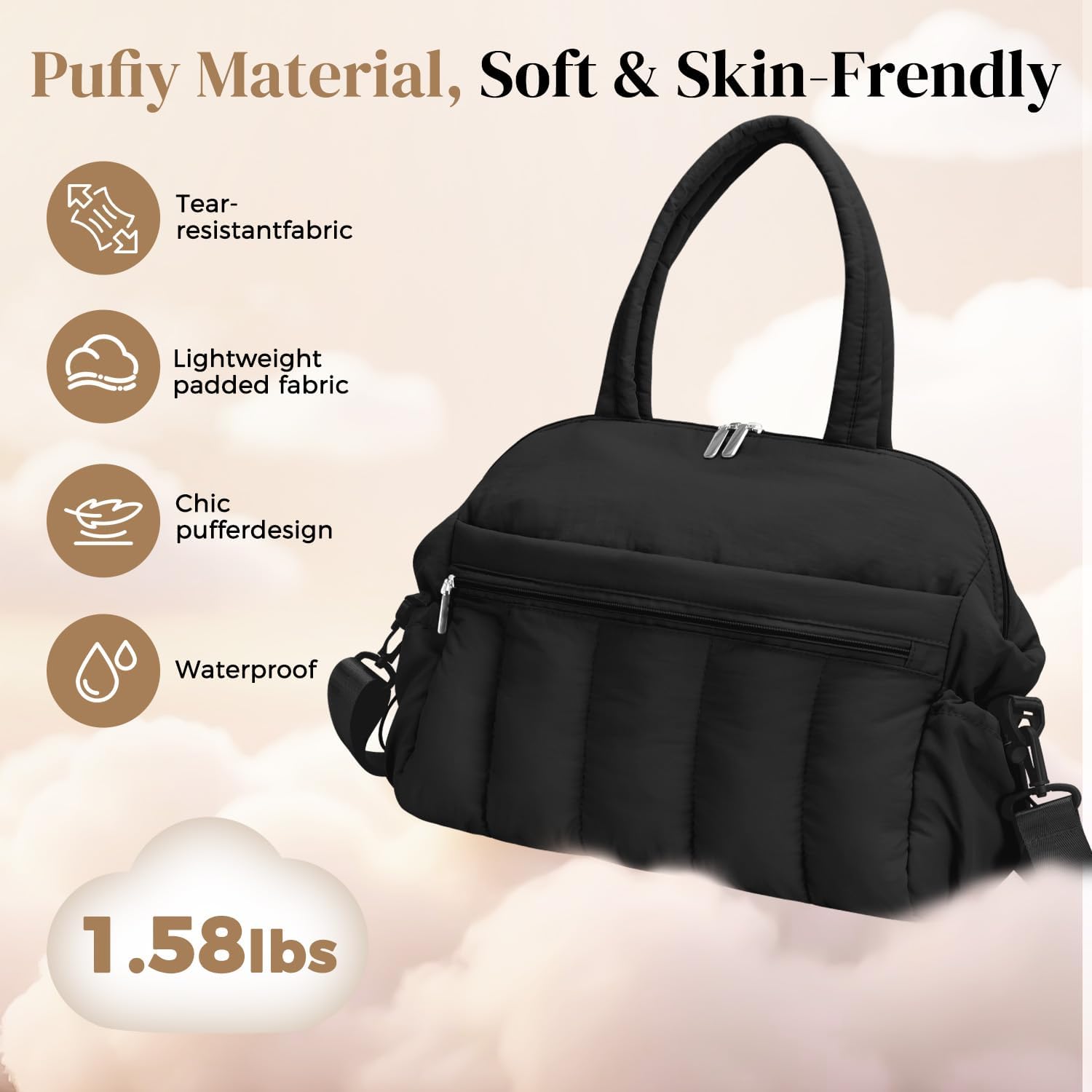 Alternative view of Diaper Bag Tote, Puffer Diaper Tote Bags Crossbody Hospital Bag Travel Large Mommy Bag, with Pacifier Case