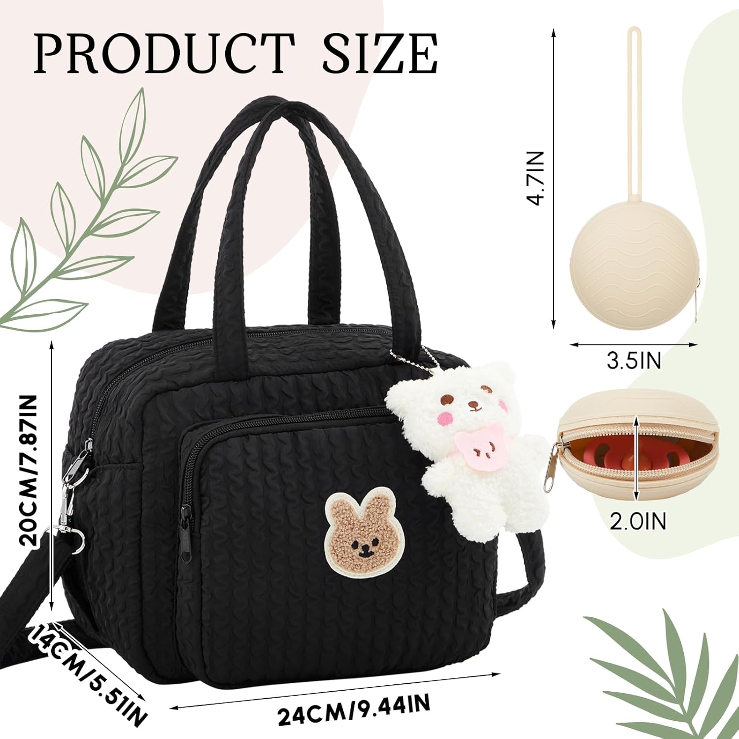 Bulyoou Small Diaper Bag Tote, Multifunction Bag with Silicone Pacifier Holder Case Travel Crossbody Handbag