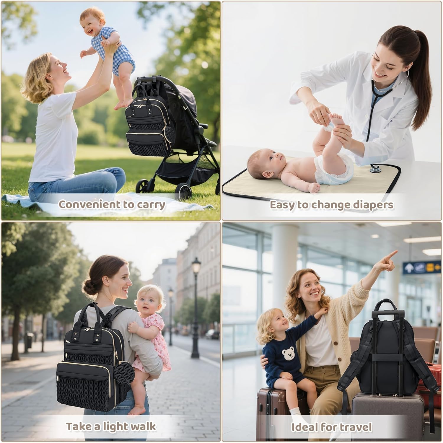 Alternative view of CandyHome Diaper Bag Backpack, Stylish Travel Baby Diaper Bags with Changing Pad, Insulated Pockets, Waterproof Baby Bag Converts into Tote Bag, Diaper Backpack, Stroller Bag (Black)