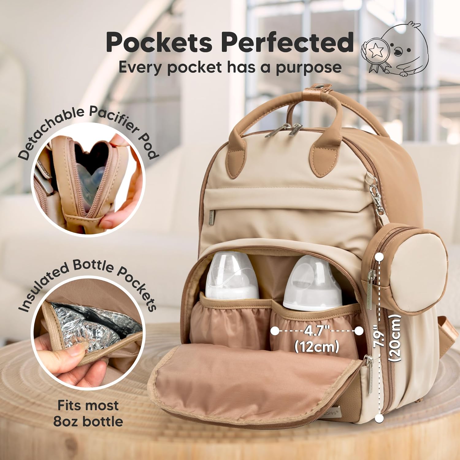 Alternative view of KeaBabies Diaper Bag Backpack - Multifunctional Travel Diaper Back Packs, Maternity Baby Changing Bags, Compact 12L Capacity, PU Leather, Waterproof, Unisex, Nappy Changing Pad (Latte)