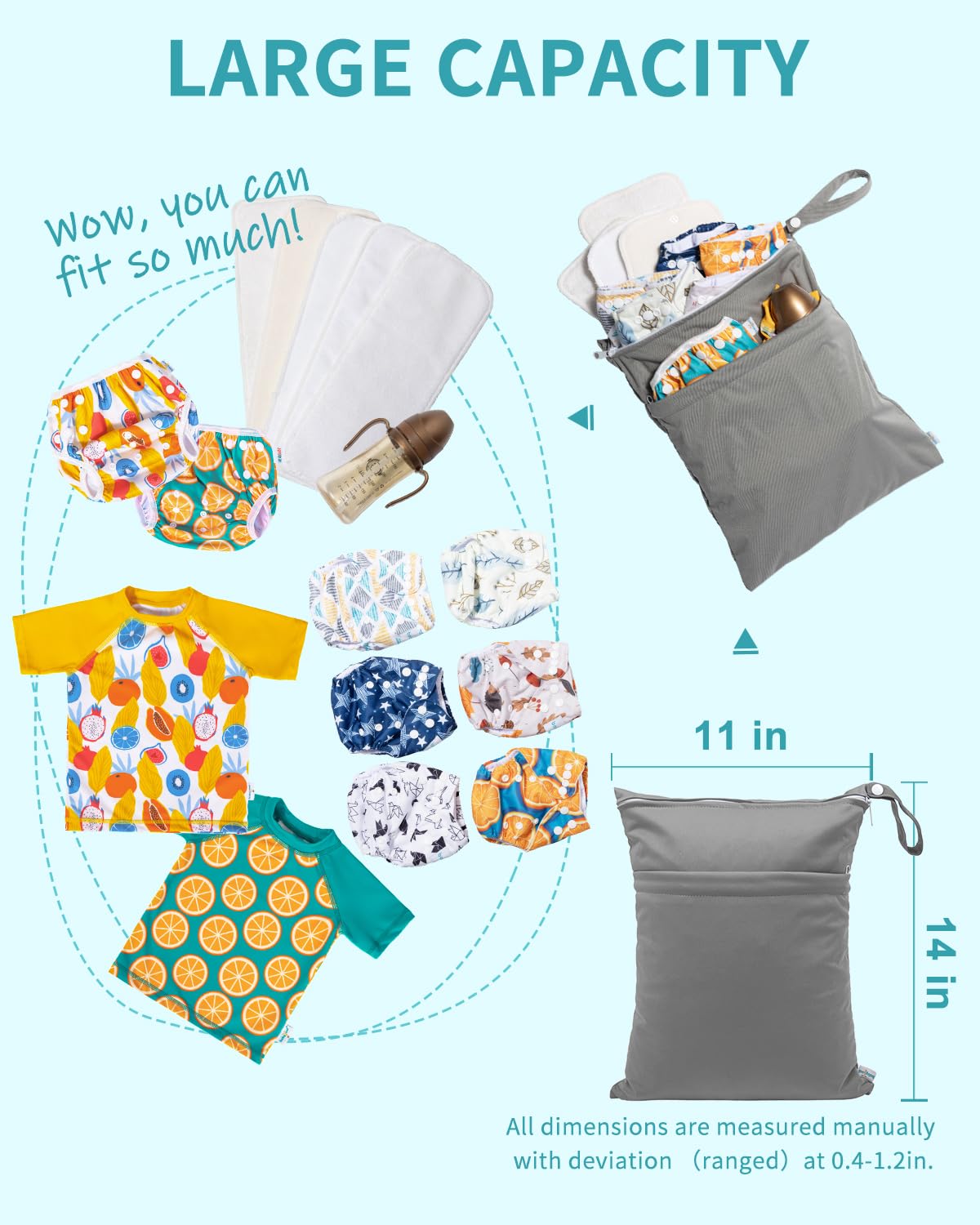 Alternative view of babygoal Wet Dry Bags 3 Pack, Waterproof Reusable Travel Bags for Swimsuits, Baby Cloth Diapers, Beach, Pool, Gym Bag & Wet Clothes with 2 Pockets L-BWG