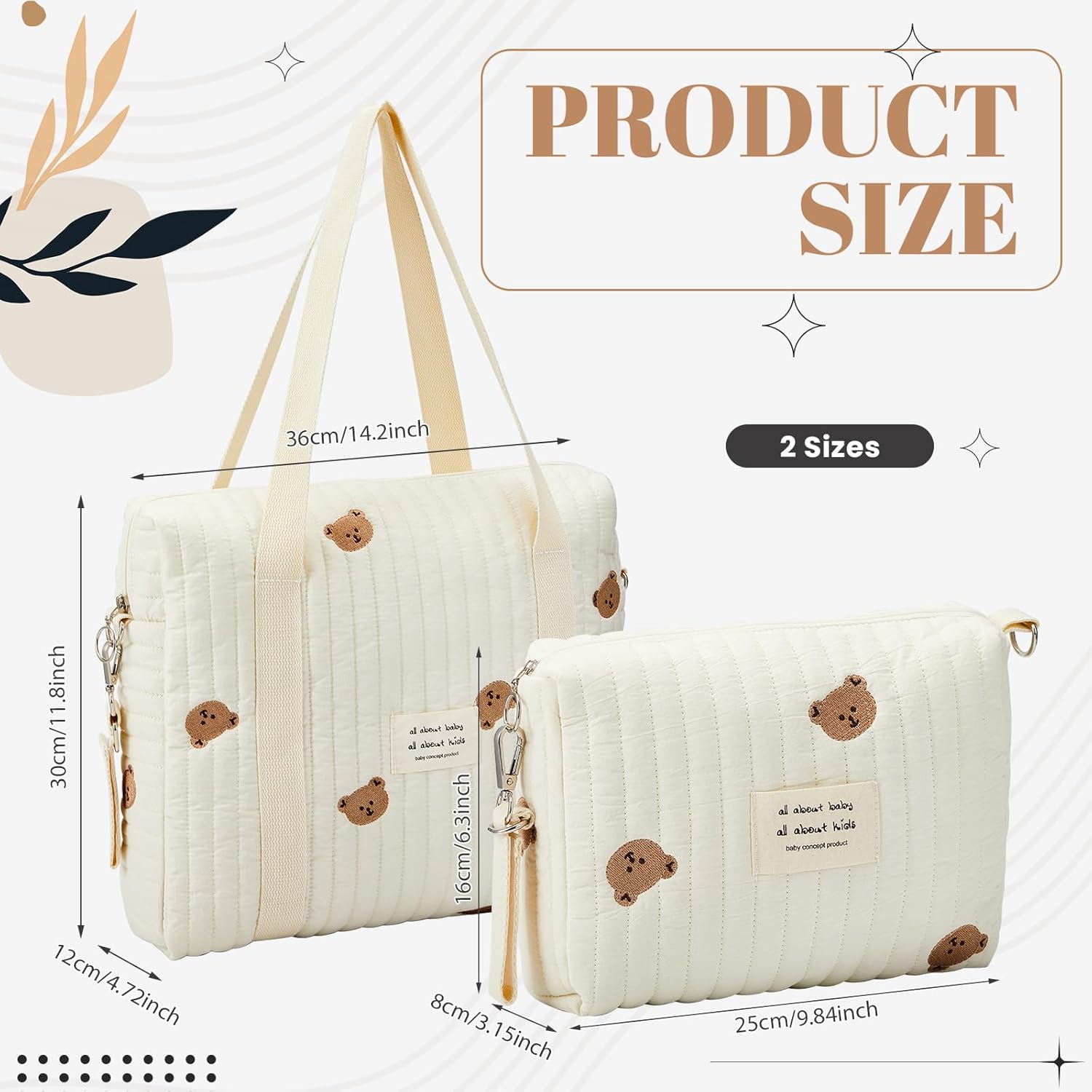 Alternative view of Paterr 2 Pcs Quilted Diaper Bag Tote Multifunction Multisize Maternity Bag Cotton Cute Diaper Handbag for Women Nurse