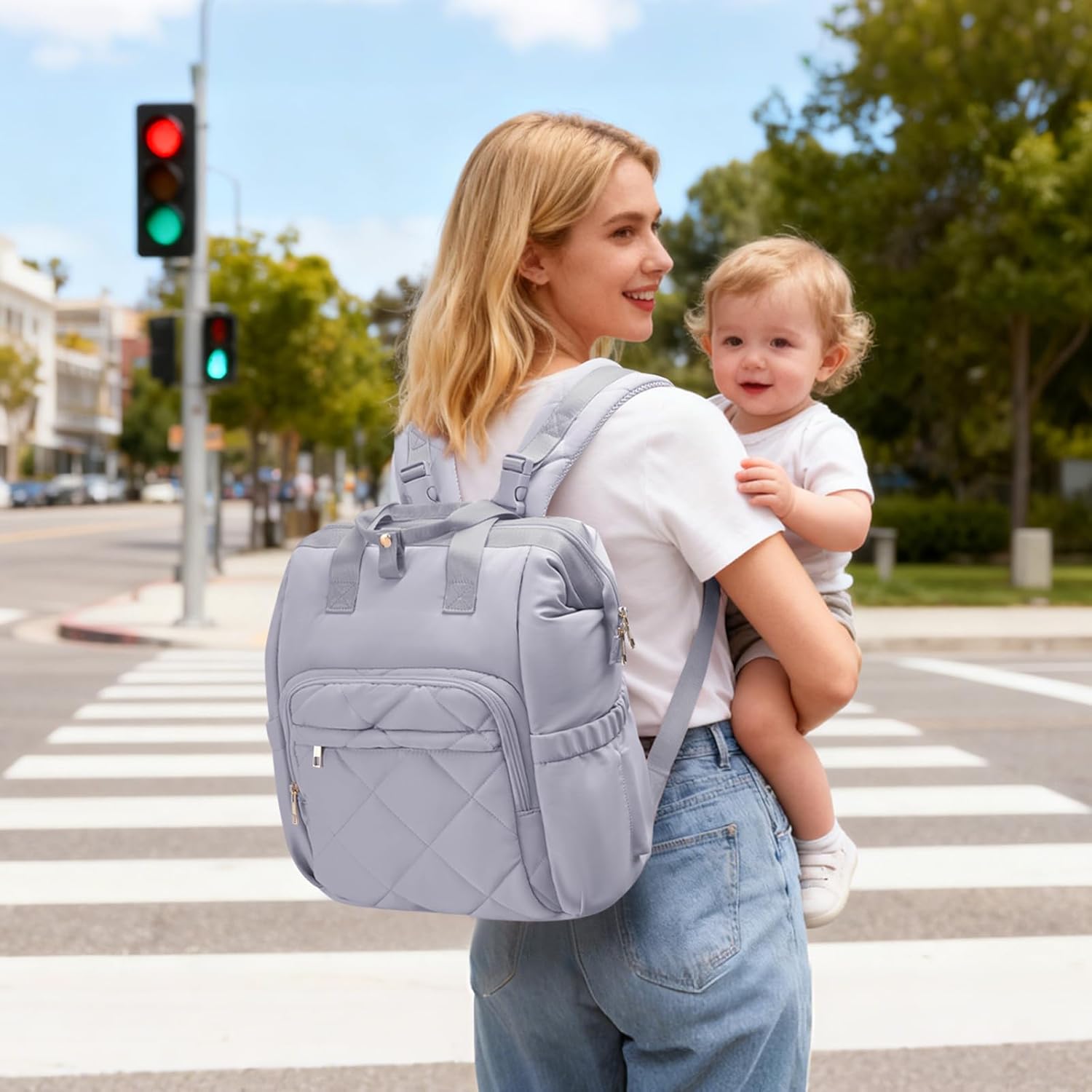 CEI-CEI Diaper Bag Backpack for Mom and Dad, Puffer Baby Bag Backpack with Insulated Pocket, Water-Resistant, Unisex Travel Backpack with Changing Pad & Stroller Straps