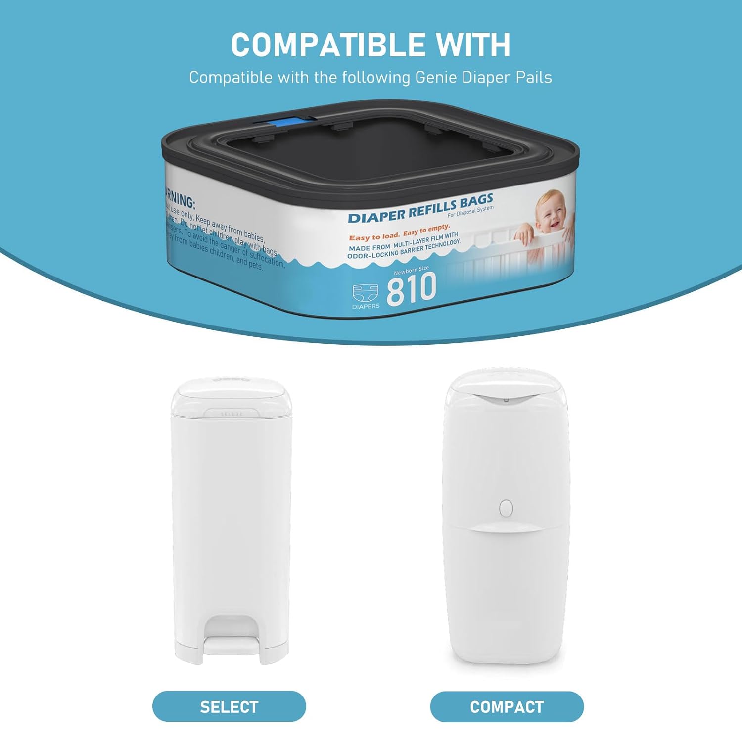 Alternative view of Jumbo Square Refills Disposal Bags Refill Compatible with Diaper Genie Classic, Compact and Select Pails, Hold Up to 810 Newborn-Sized Diapers Per Refill, 4 Packs