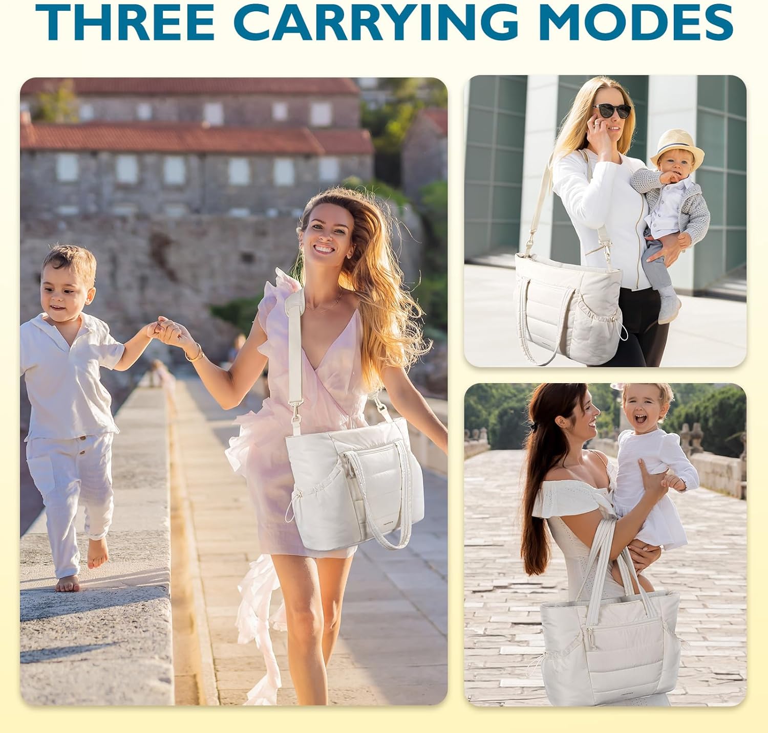 mommore Diaper Bag Tote with Stroller Organizer Puffer Bag Large Capacity Baby Bag with Changing Pad for Travel, Hospital