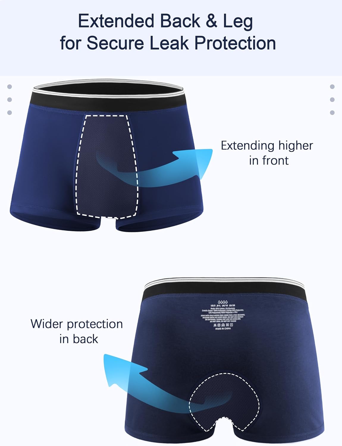 Alternative view of TIICHOO Incontinence Underwear for Men Washable Leakproof Boxer Briefs for Bowel Leakage Cotton Absorbent Underwear 5 Pack