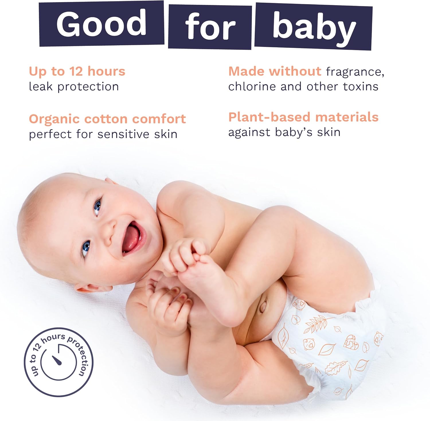 Alternative view of Pura Size 5 Eco-Friendly Diapers (24-35 lbs) Totally Chlorine Free (TCF) Hypoallergenic, Soft Organic Cotton, up to 12 Hours Leak Protection, Allergy UK, 3 Packs of 20 (60 Count)