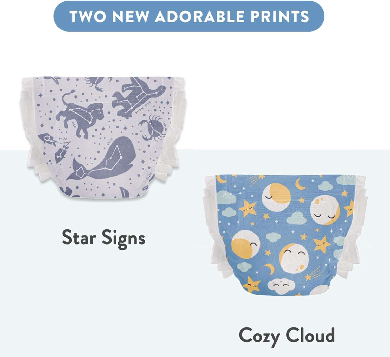 The Honest Company Comfort Dry Disposable Overnight Diapers for Sensitive Skin, Hypoallergenic, Baby Cozy Cloud and Star Signs Design Club Box Size 5 (27 lbs) 40 Count