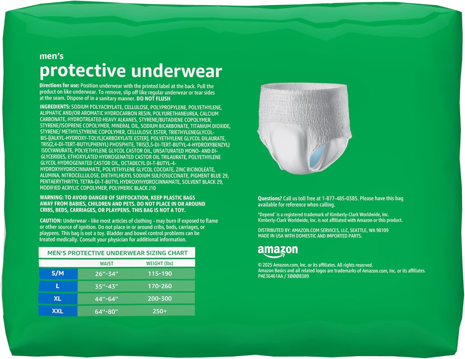 Amazon Basics Incontinence Underwear for Men, Maximum Absorbency, Small/Medium, 60 Count (3 Packs of 20)