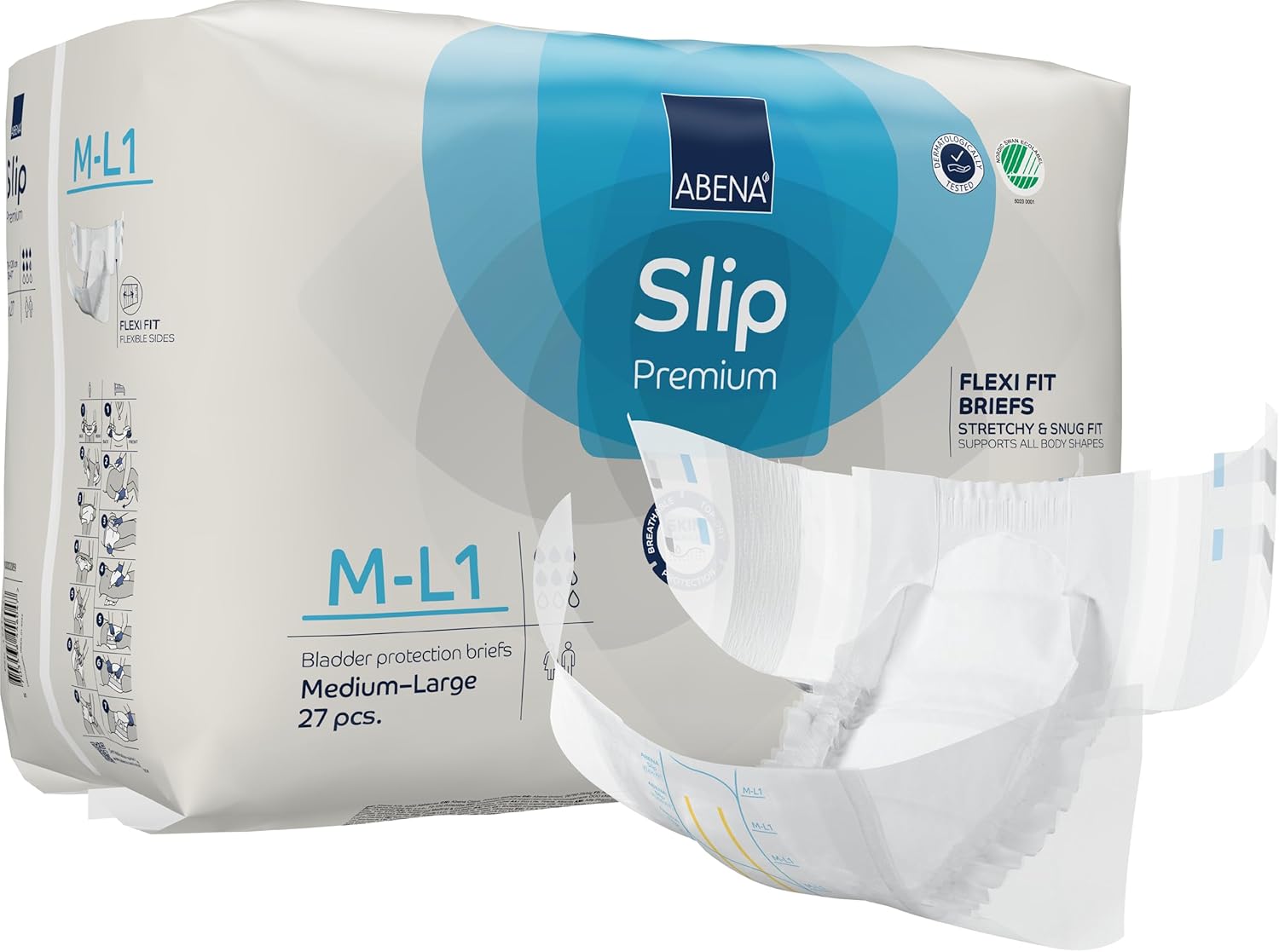 Abena Slip Flexi-Fit Premium Incontinence Briefs, Level 1, (Medium to Extra Large), Medium/Large, 27 Count