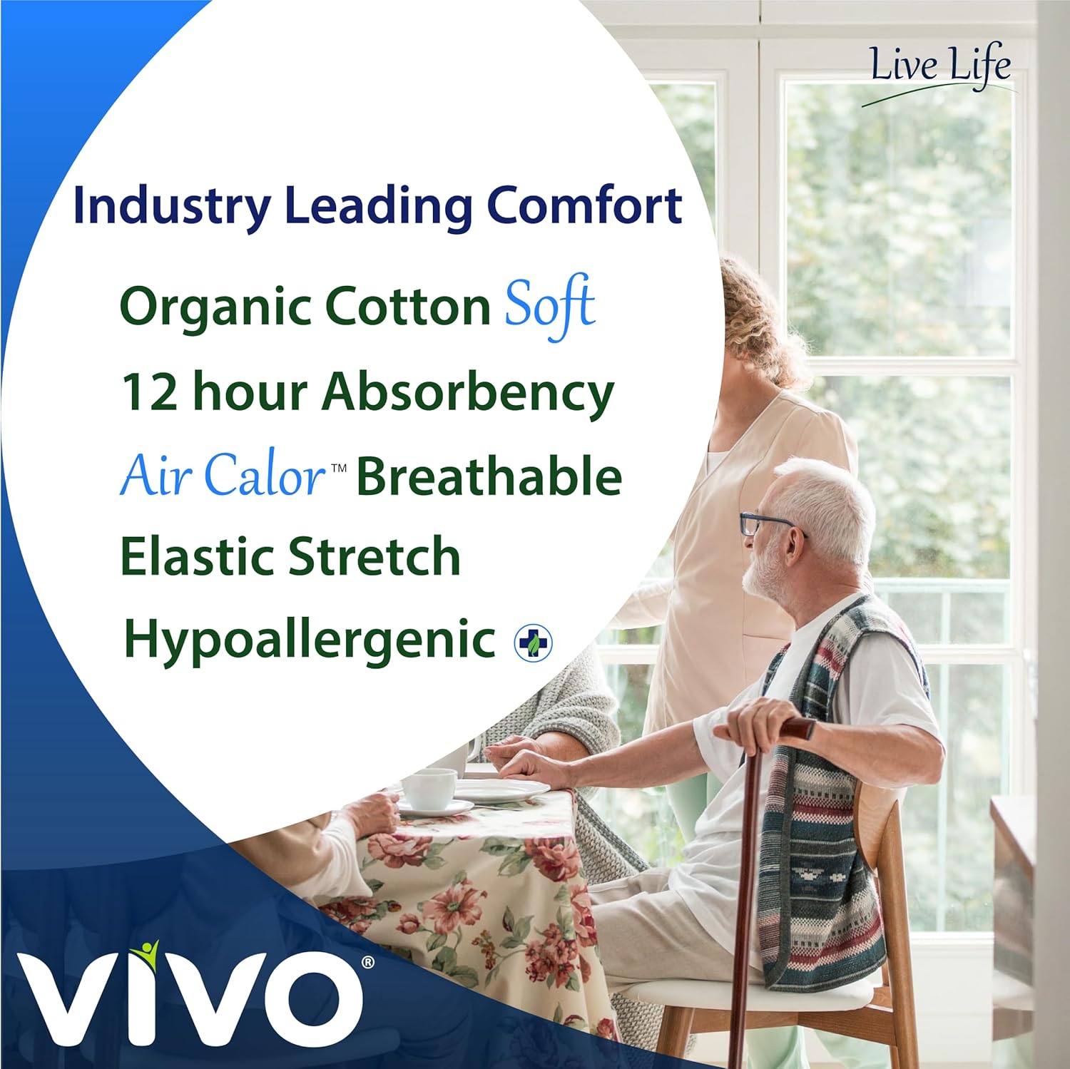 VIVO Organic Cotton Overnight Sensitive Skin Adult Incontinence Diaper Briefs with Tabs, Large 22 Count